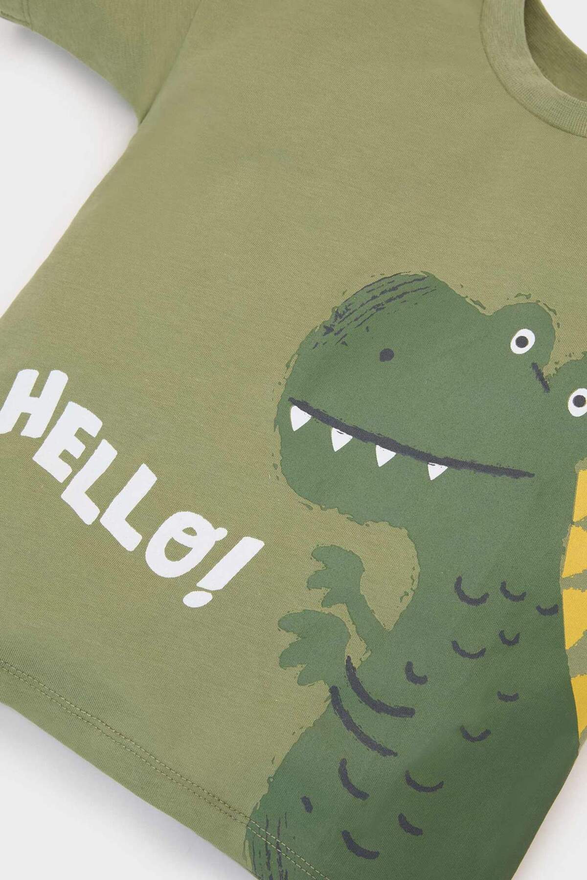 Defacto 2li Takım Dinozor Baskılı Kısa Kollu Tişört Şort Erkek Bebek E8732A525SM fotoğrafı 3 (önizleme)