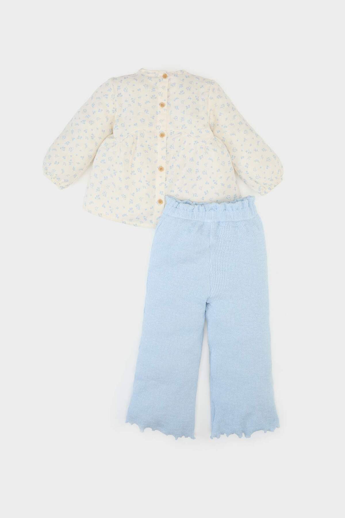 Defacto 2'li Takım Çiçekli Müslin Uzun Kollu Bluz Beli Lastikli Geniş Bol Paça Pantolon Kız Bebek E5708A525S fotoğrafı 6 (önizleme)
