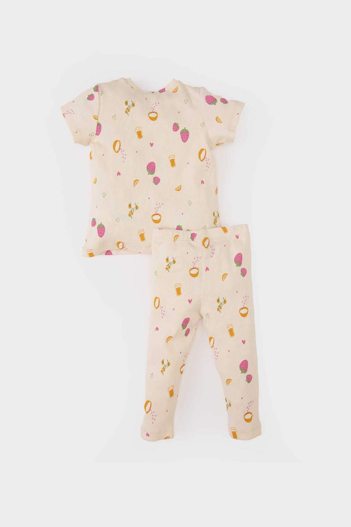 Defacto Pijama Takımı Meyve Baskılı Fitilli Kaşkorse Kısa Kollu Üst Beli Lastikli Uzun Alt Kız Bebek E1544A5 fotoğrafı 6 (önizleme)