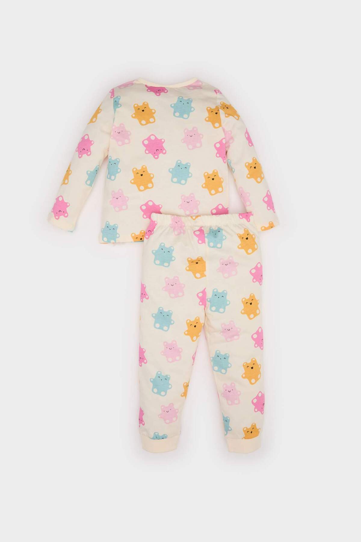 Defacto %100 Pamuklu Ayı Baskılı Pijama Takımı Kız Bebek E9602A525SP fotoğrafı 4 (önizleme)