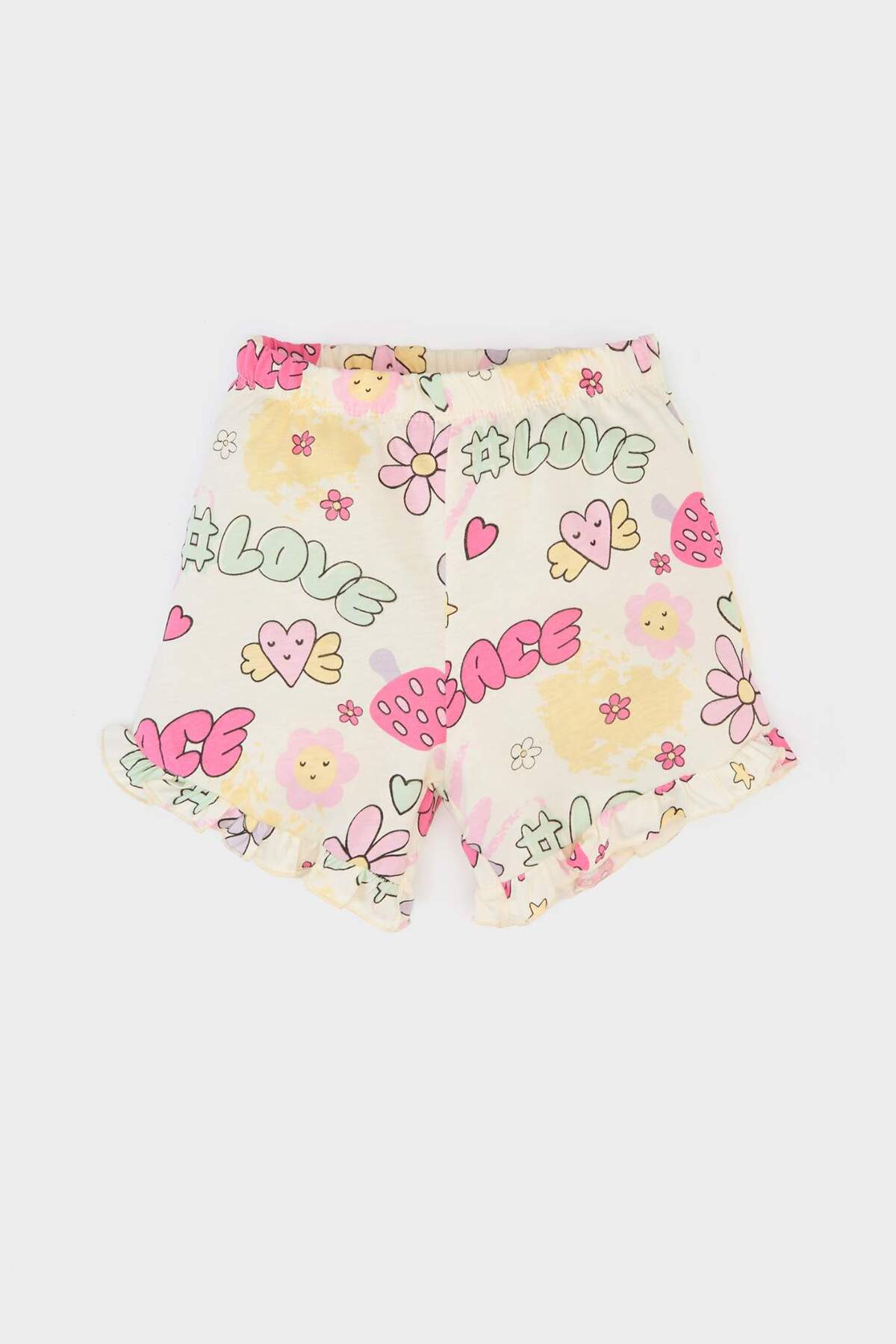 Defacto 2li Takım Baskılı Kısa Kollu Tişört Beli Lastikli Desenli Şort Kız Bebek E6441A525SM fotoğrafı 2 (önizleme)