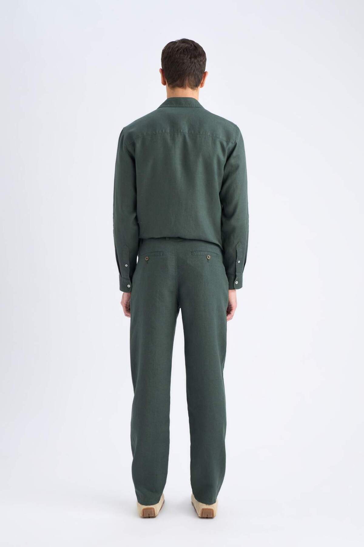 %100 Keten Relax Fit Düz Paça Yazlık Pantolon C1117AX25SP — خاکی C1117AX25SPBK81-218052 — تصویر 6 از 6