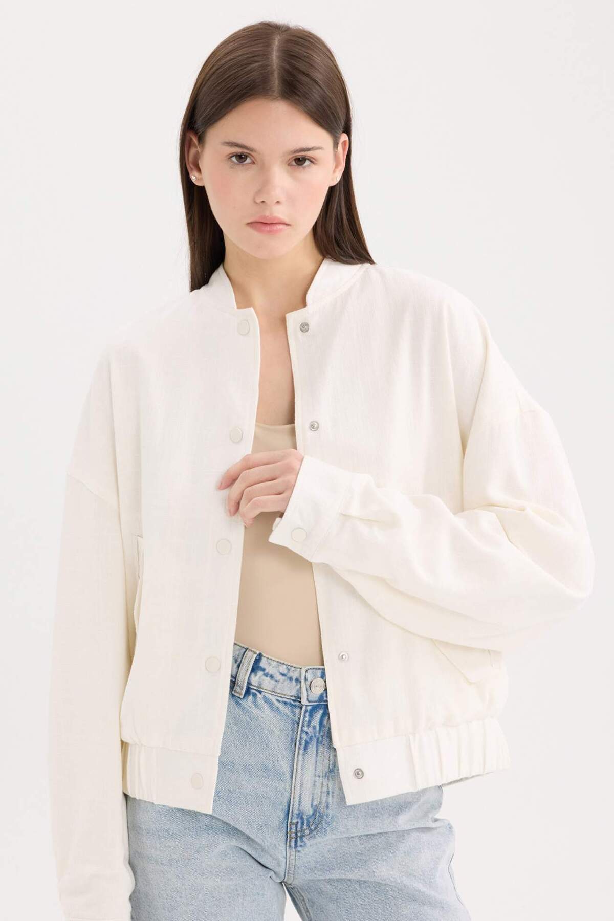 Defacto  Su Geçirmez Kolej Yaka Çıtçıtlı Pamuk Astarlı Keten Karışımlı Ceket Mont E3386AX25SP