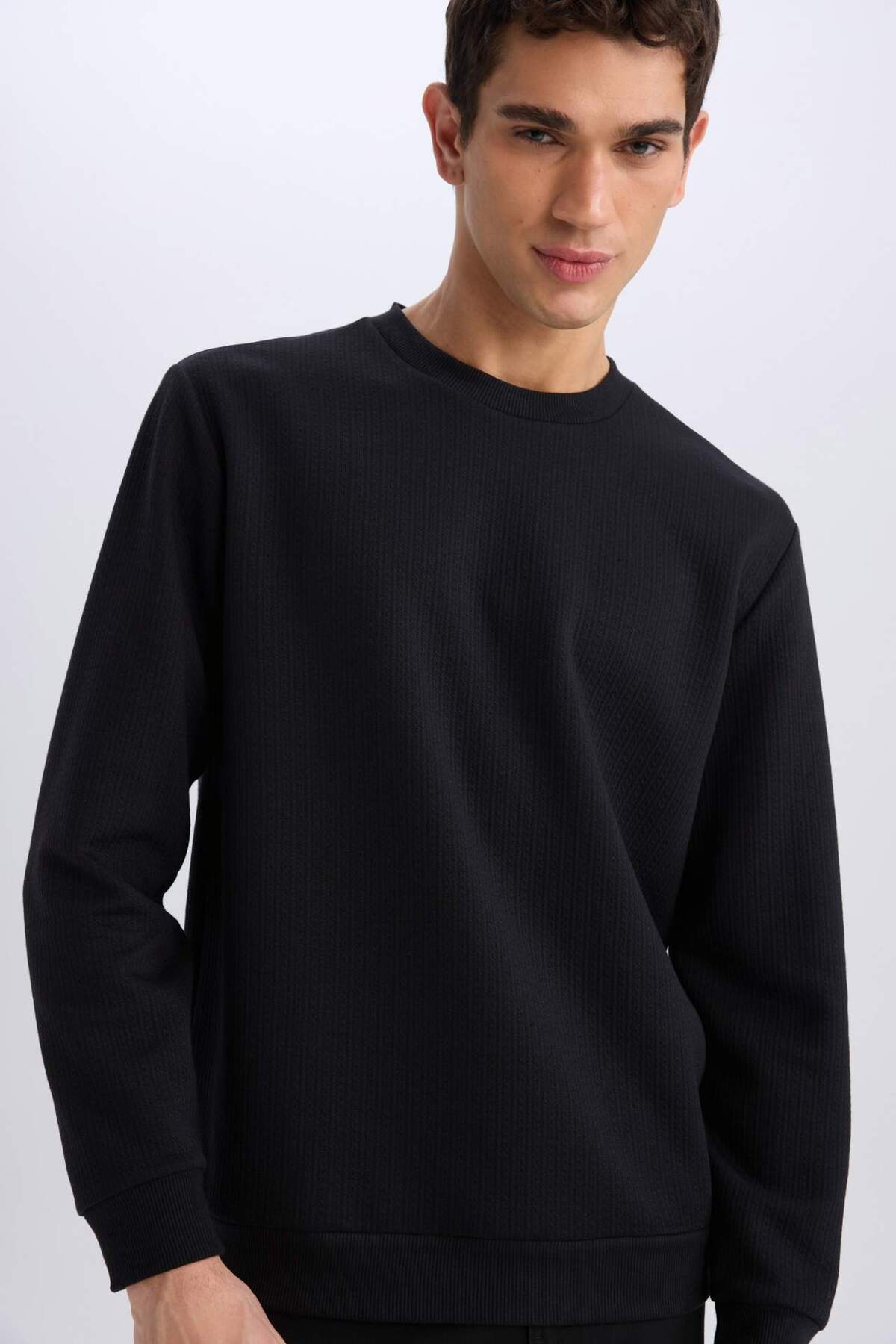 Regular Fit Bisiklet Yaka Basic Düz Sweatshirt D7231AX25SP — مشکی — تصویر 4 از 7