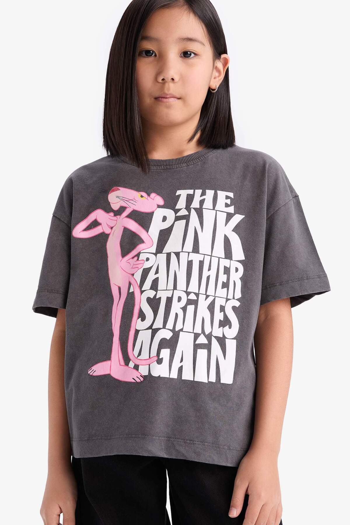 DeFacto Pink Panther Oversize-Kurzarm-T-Shirt mit Rundhalsausschnitt für Mädchen