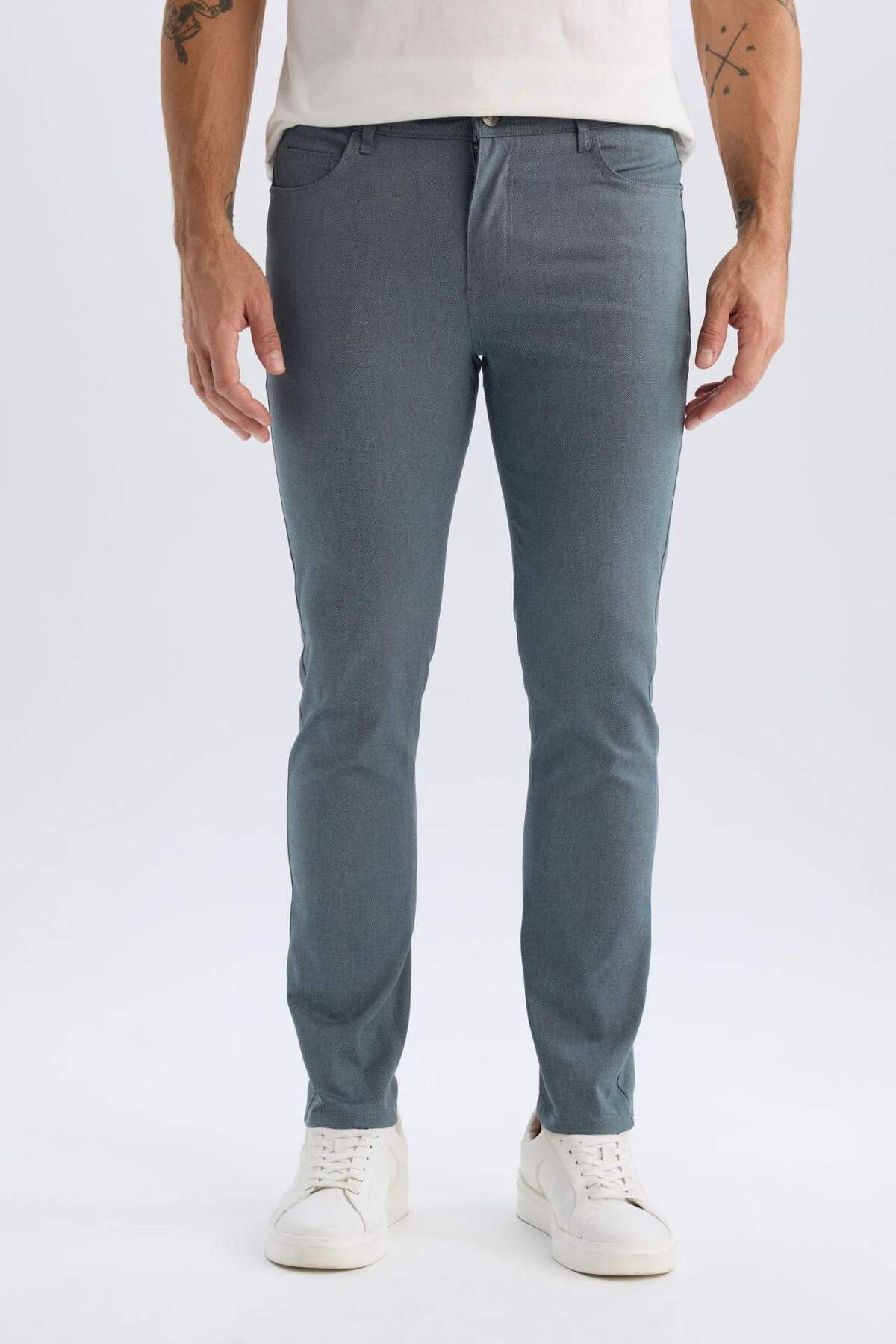Yazlık Chino Kanvas Dokulu Pantolon Slim Fit Dar Kesim Cepli Dar Paça T1055AZ25SP — سرمه‌ای — تصویر 4 از 6