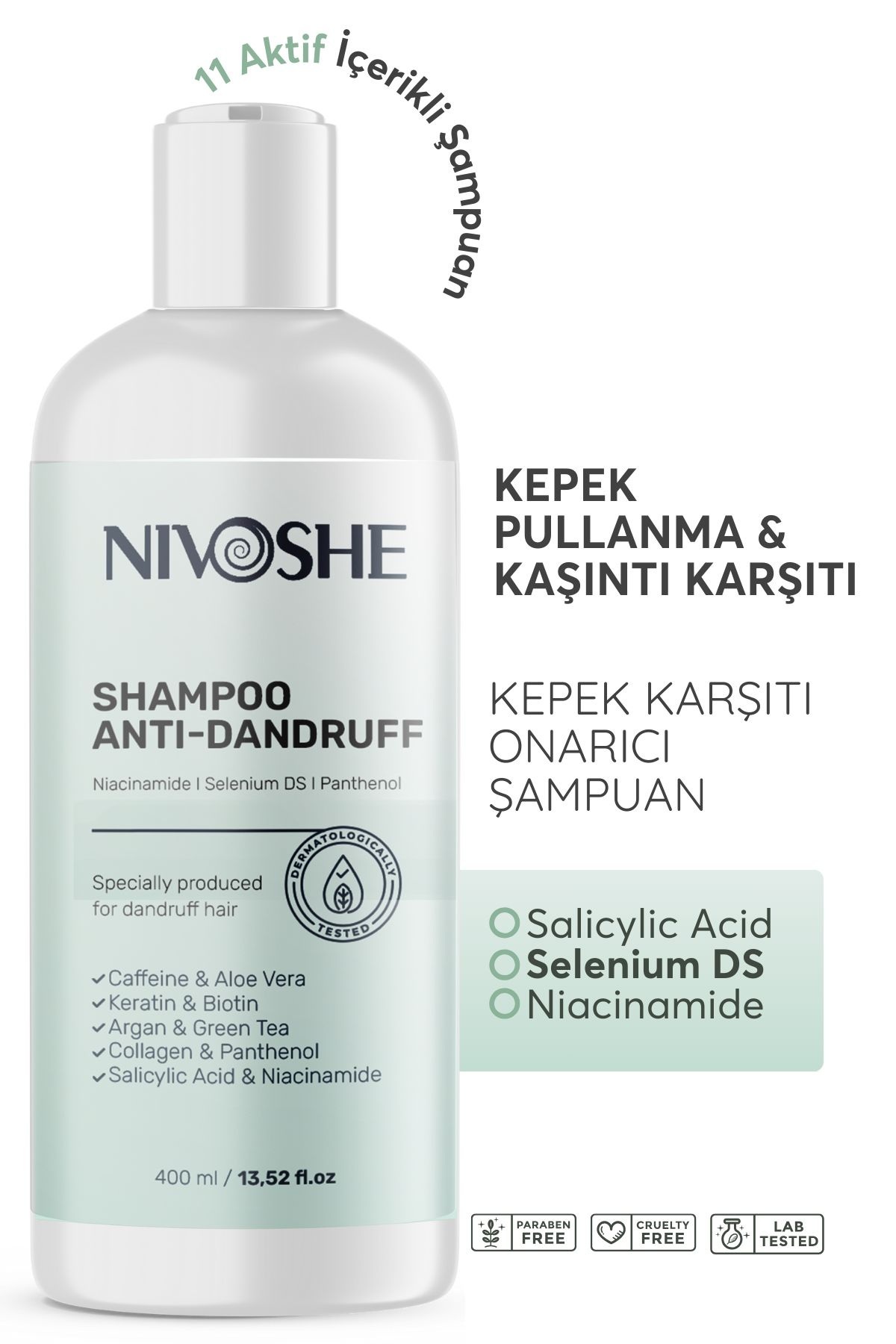 400 ml Anti Dandruff Kızarıklık Pullanma Kepek Önleyici Bakım ve Eğzama Şampuanı Tuzsuz Şampuan