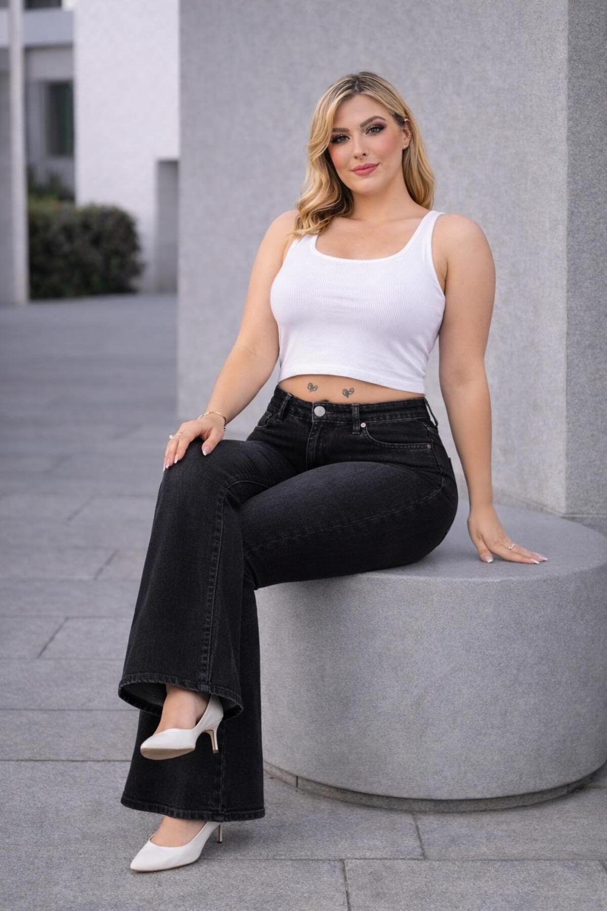 EYLÜLXXL  İSPANYOL PAÇA BÜYÜK BEDEN JEANS PANTOLON - Görsel 5