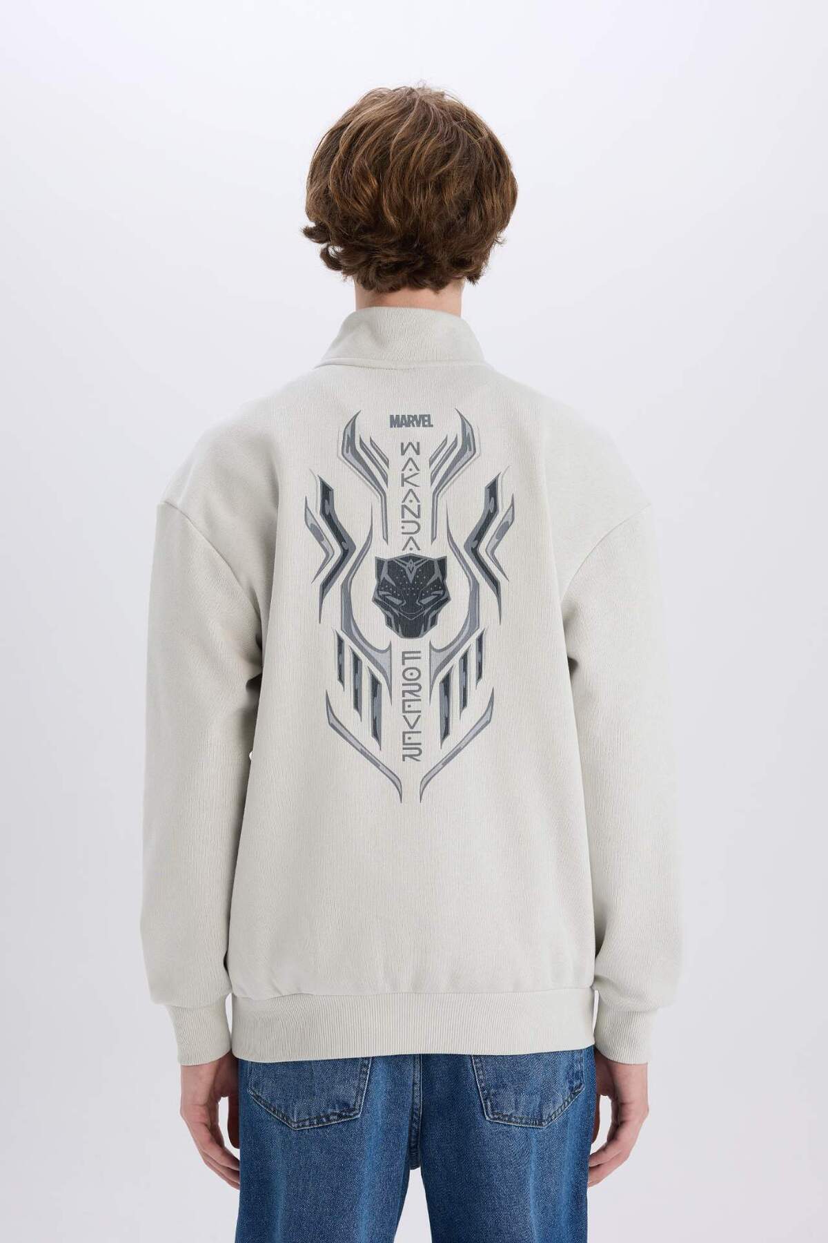DeFacto Marvel Boxy Fit Dik Yaka Fermuarlı Sırt Baskılı Sweatshirt D6771AX25SP görsel 7