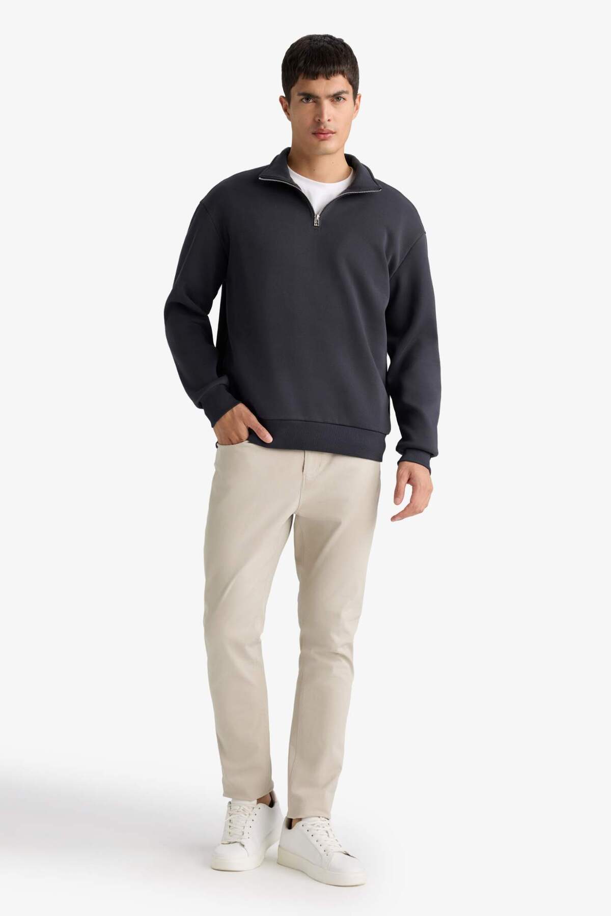 Defacto  Comfort Regular Fit Rahat Kalıp Fermuarlı Dik Yaka Basic Düz Sweatshirt X7405AZ25SP - Görsel 2