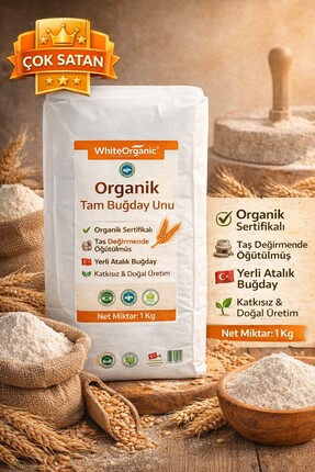 White Organic Organik Tam Buğday Unu 1 Kg Atalık Yerli