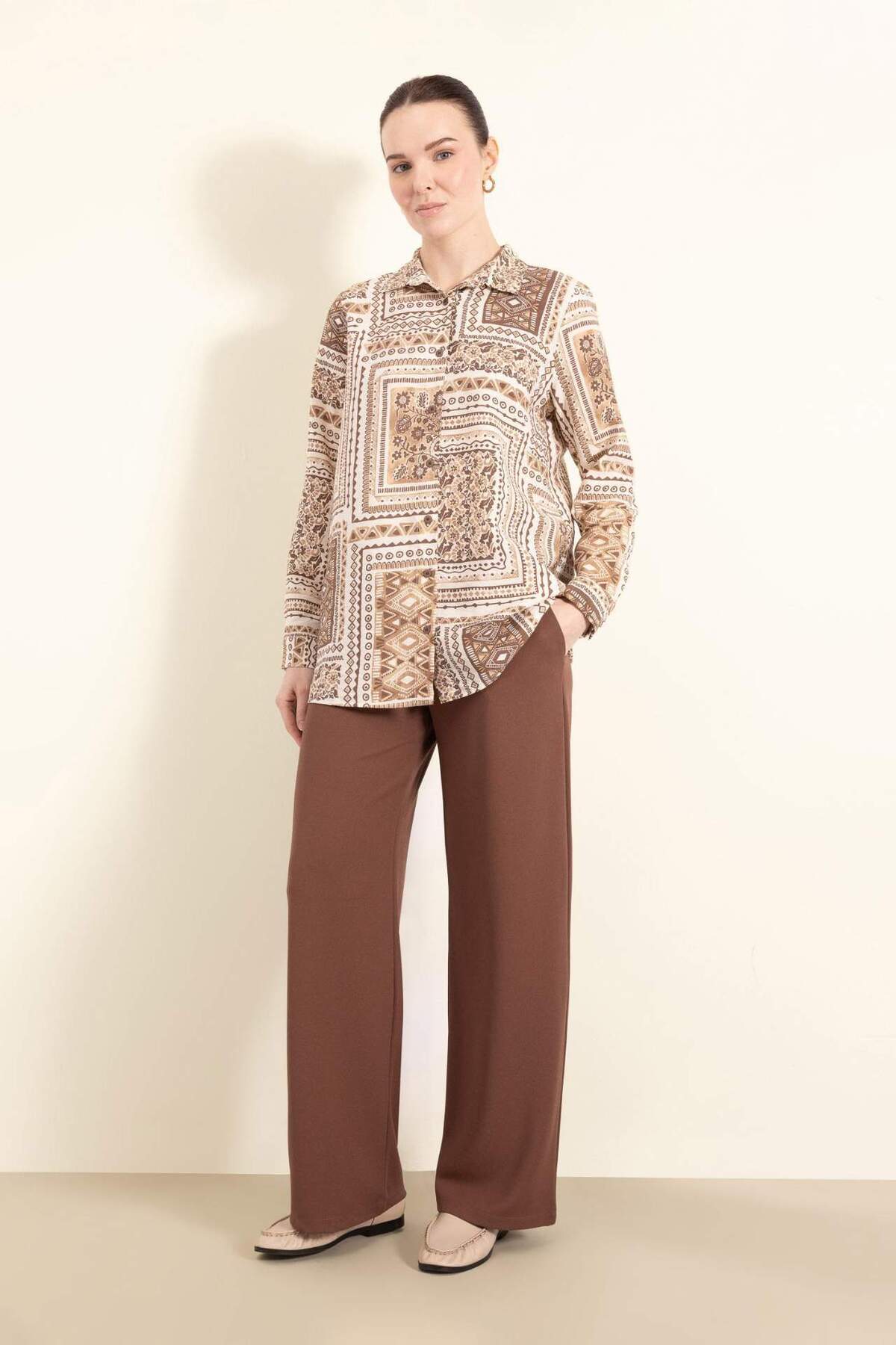 Defacto Regular Fit Pocket Crepe Wide Leg Palazzo Pants E5759Ax25Sp