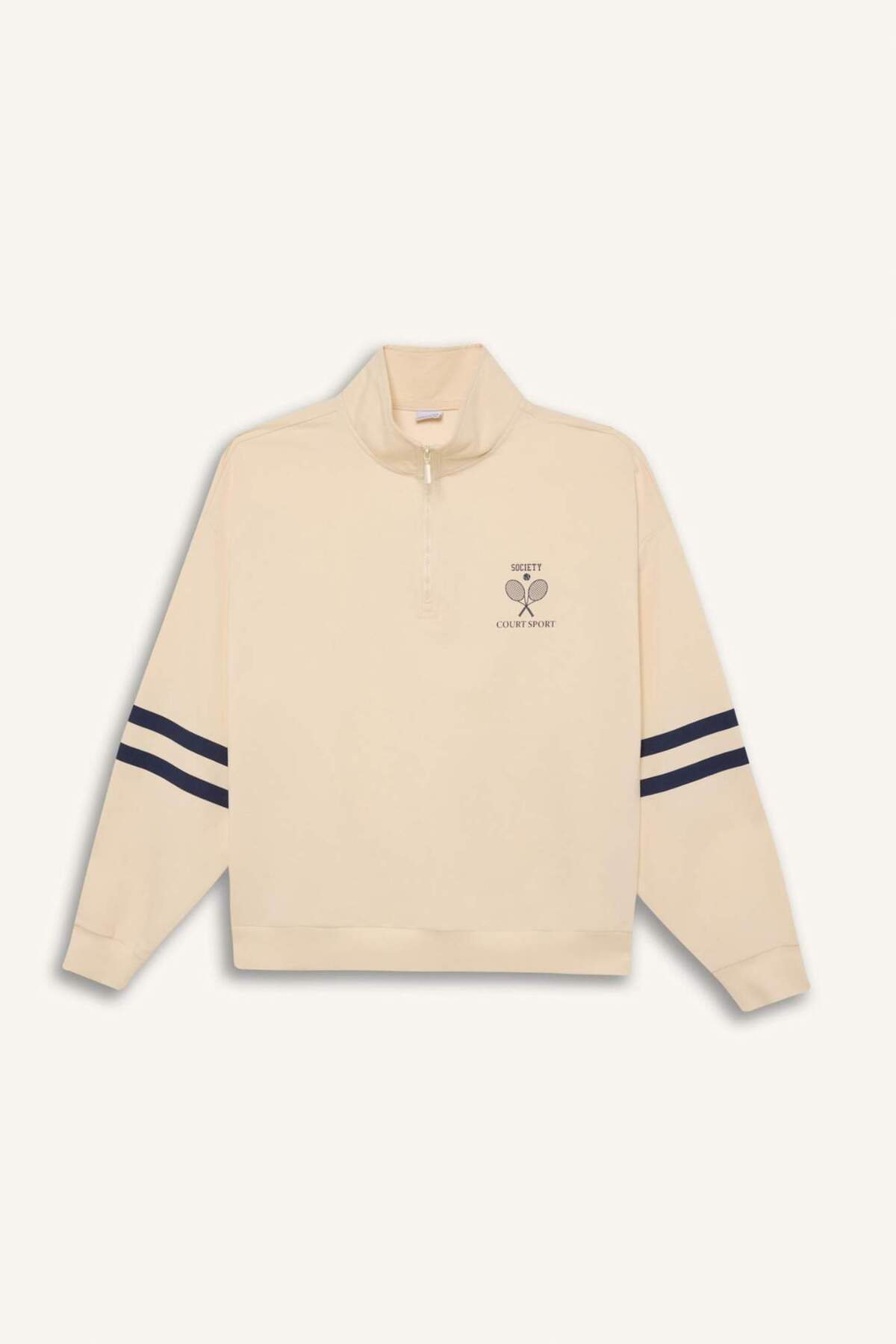 Defacto  Oversize Geniş Kalıp Yarım Fermuarlı Baskılı Sporcu Sweatshirt D7132AX25SP - Görsel 7