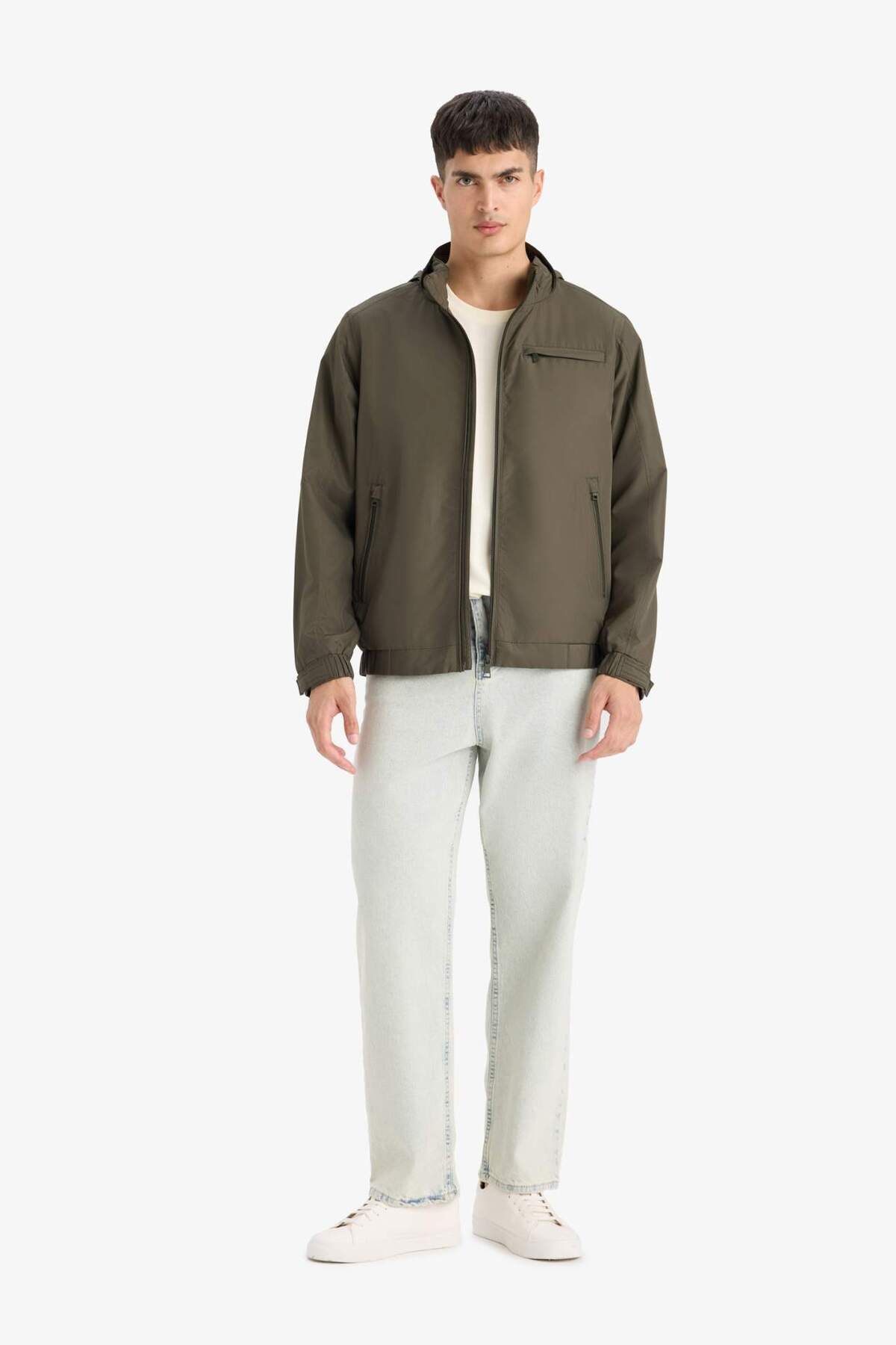 Defacto  Su İtici Regular Fit Dik Yaka Astarlı Gizli Kapüşonlu Fermuarlı Cepli Mevsimlik Baharlık Mont D7669A - Görsel 2