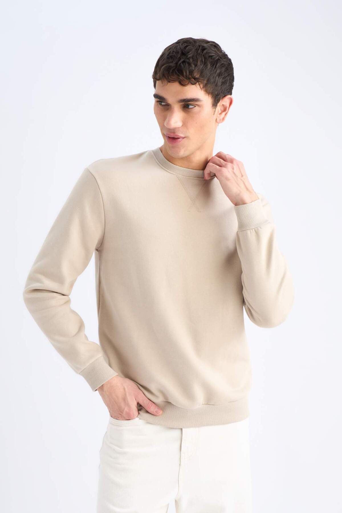 DeFacto Regular Fit Bisiklet Yaka Kalın Basic Düz Sweatshirt T3777AZ25SP görsel 3