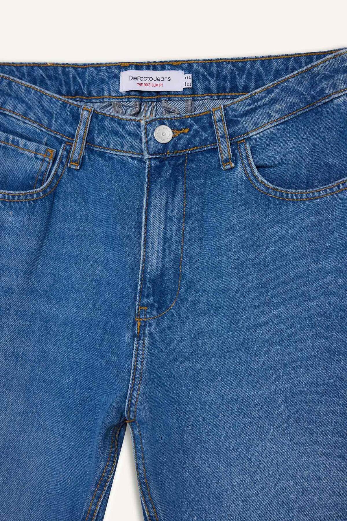 DeFacto %100 Pamuk 90's Slim Fit Jean Pantolon D8602AX25SP görsel 7