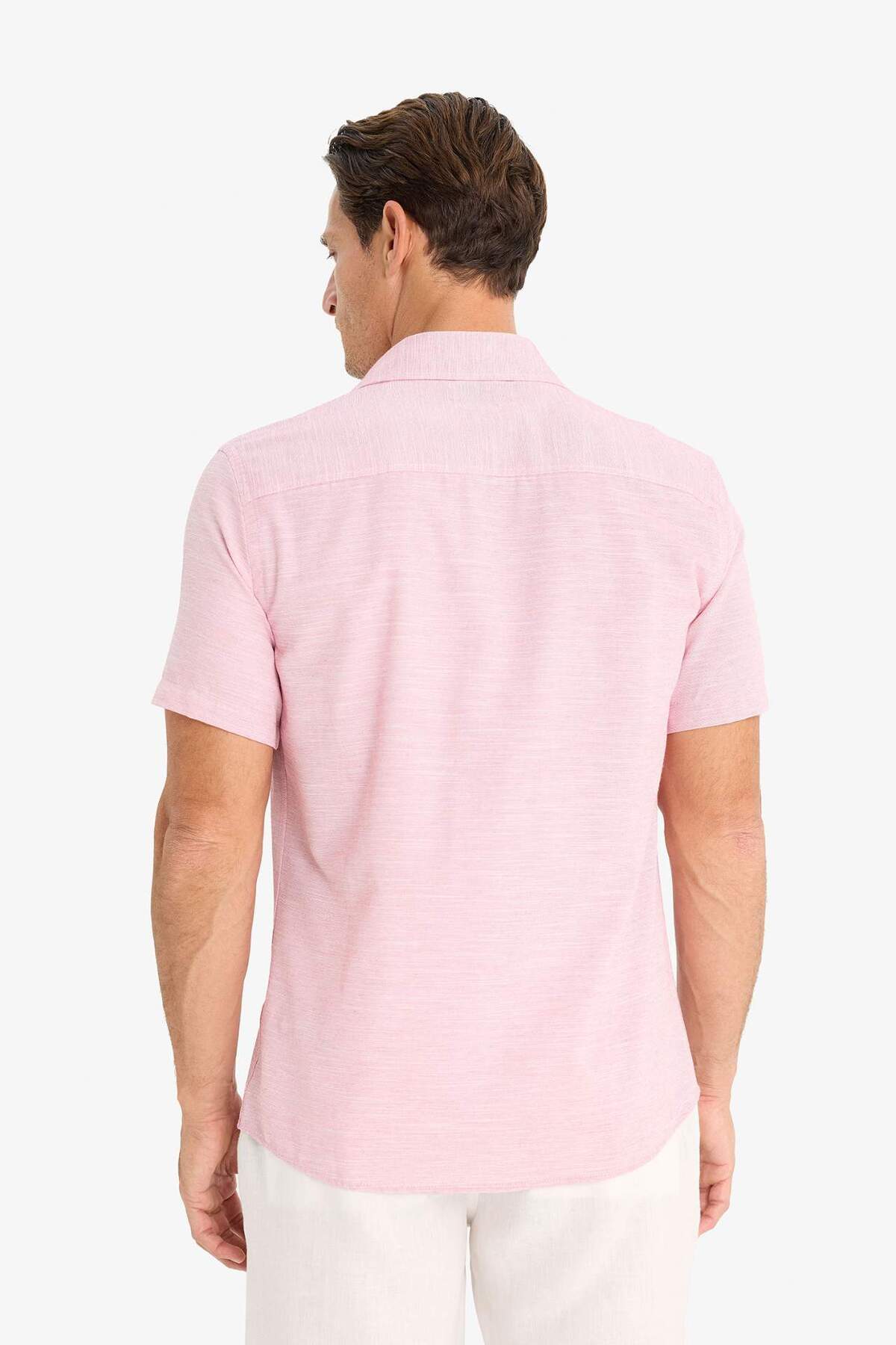 Modern Fit Yazlık Polo Yaka Basic Düz Kısa Kollu Gömlek E5077AX25SM — صورتی — تصویر 6 از 6