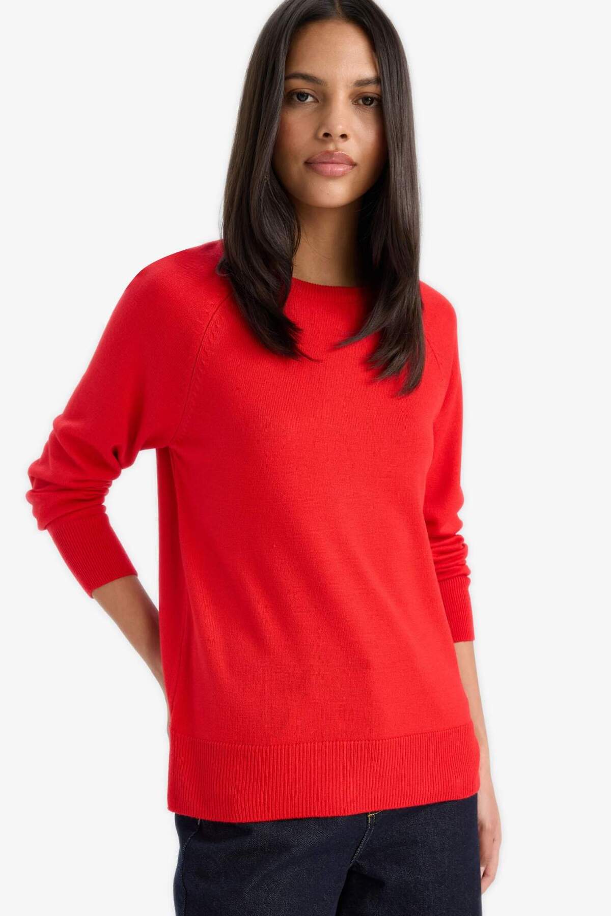 Defacto  Regular Fit Yumuşak Dokulu Bisiklet Yaka Basic Düz Triko Kazak I6913AZ24WN - Görsel 3