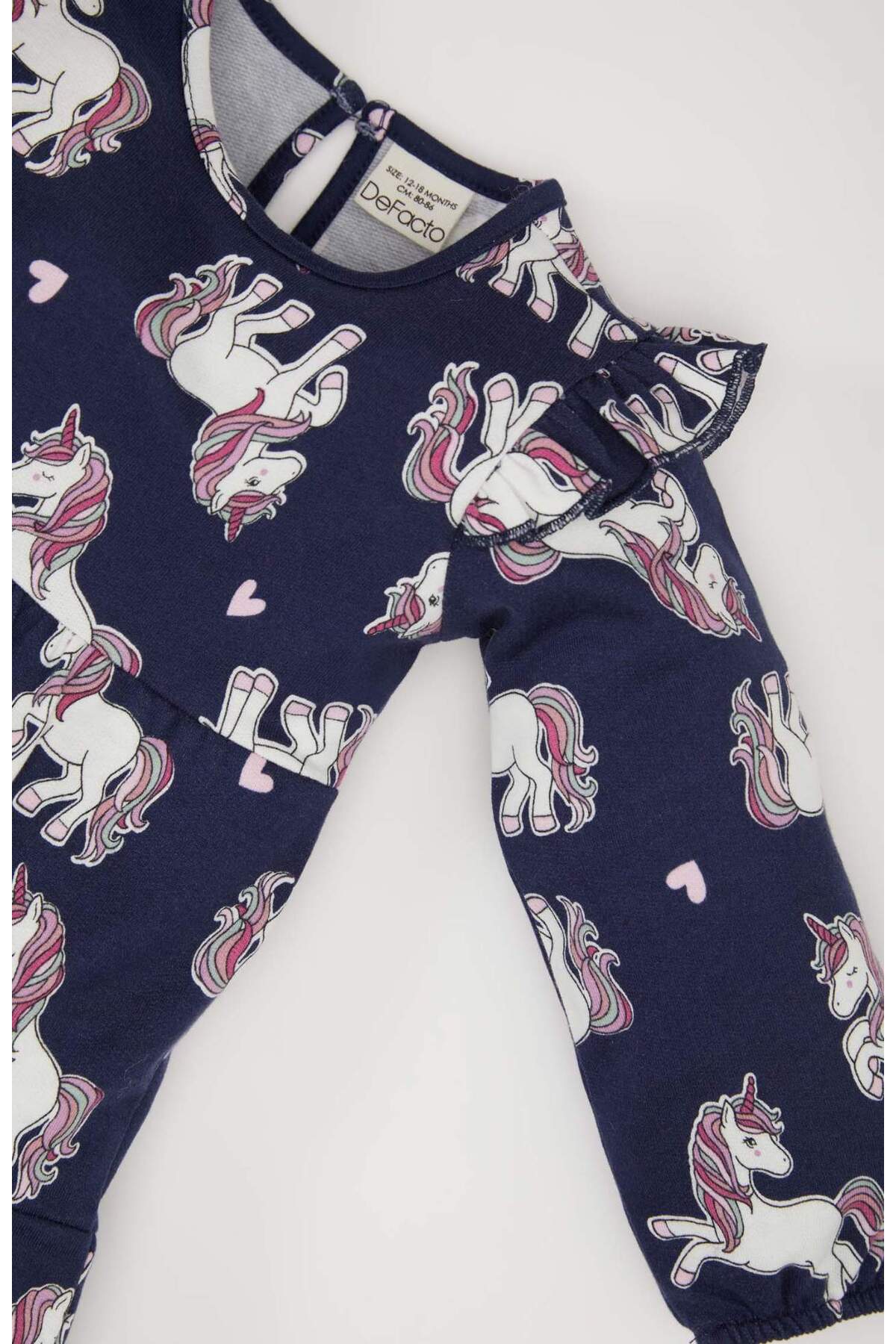 Defacto Unicorn Baskılı Uzun Kollu Sweat Elbise Kız Bebek D5632A524WN fotoğrafı 2 (önizleme)