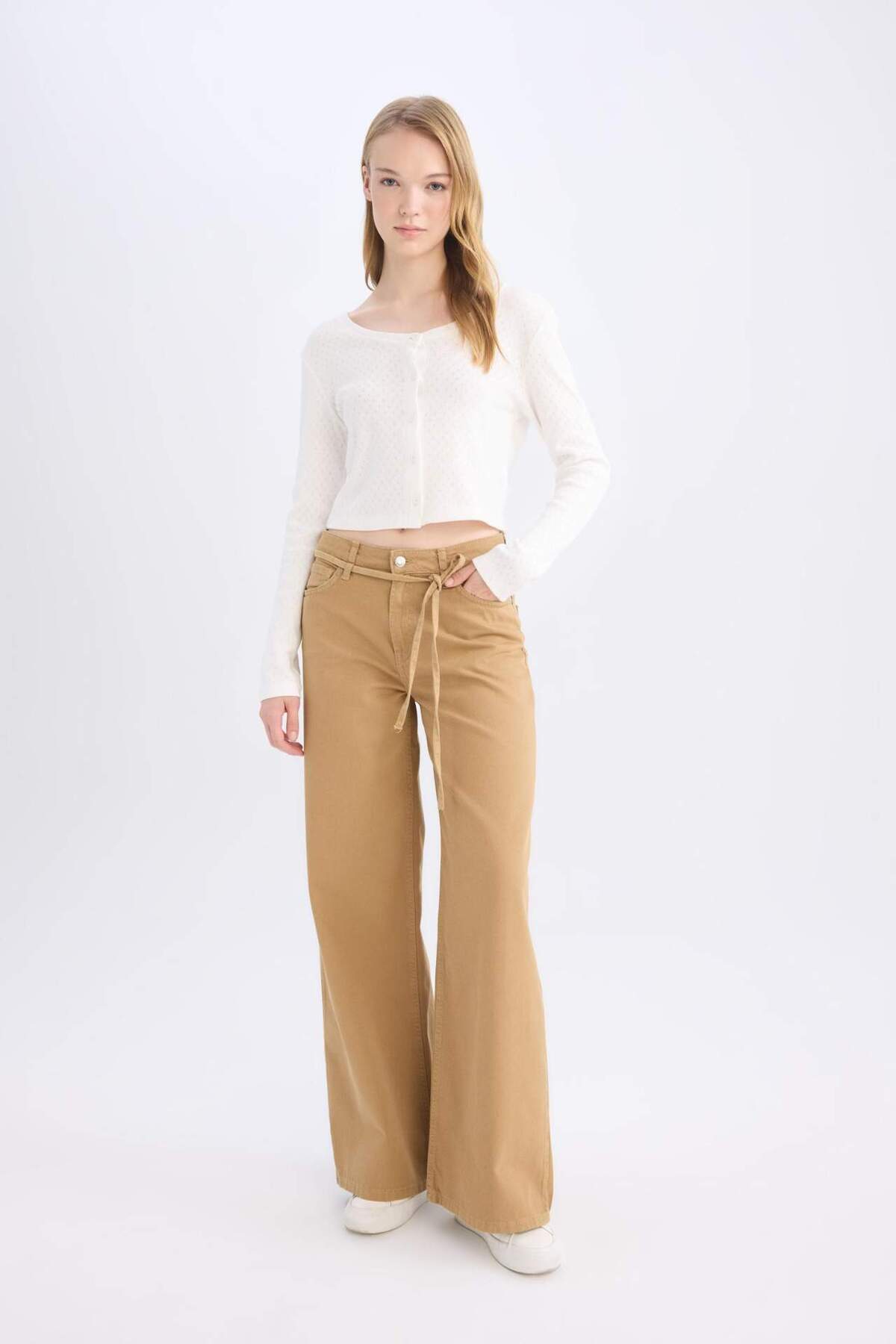 DeFacto %100 Pamuk Gabardin Pantolon Wide Leg Yüksek Bel Geniş Bol Paça E1794AX24WN görsel 6