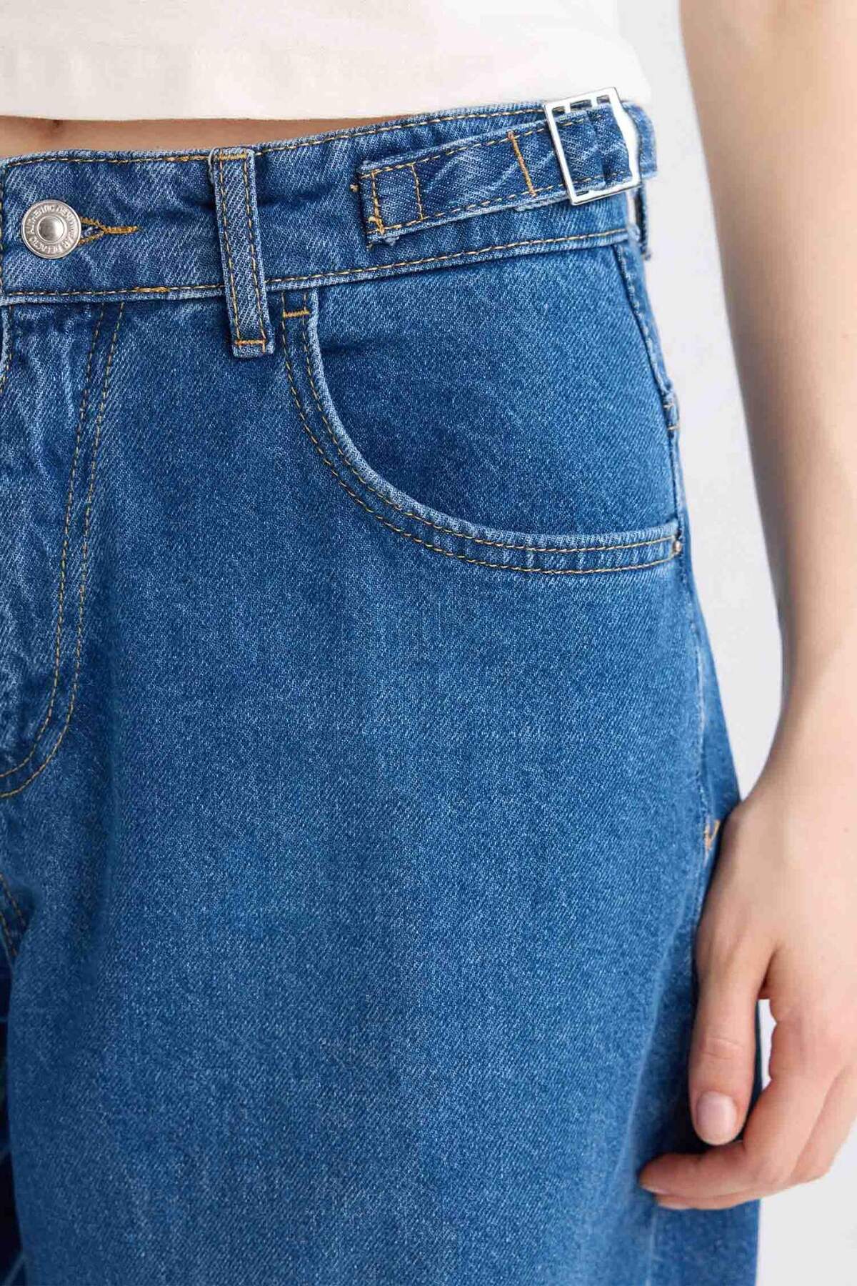 Defacto  Baggy Fıt Yüksek Bel Uzun Jean Yıkamalı Pantolon E2156AX24WN - Görsel 5