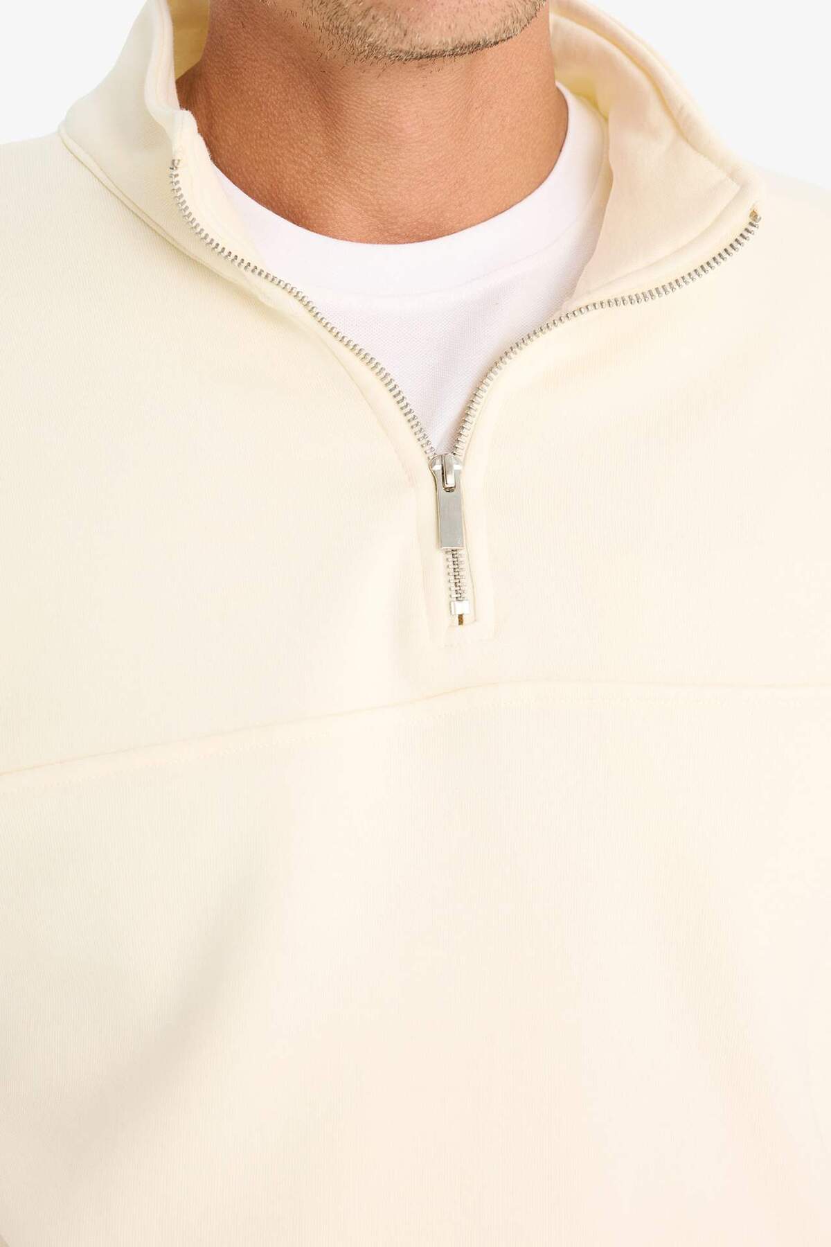 Relax Fit Dik Yaka Fermuarlı Basic Düz Kalın Sweatshirt E5334AX24WN — اکرو — تصویر 4 از 5