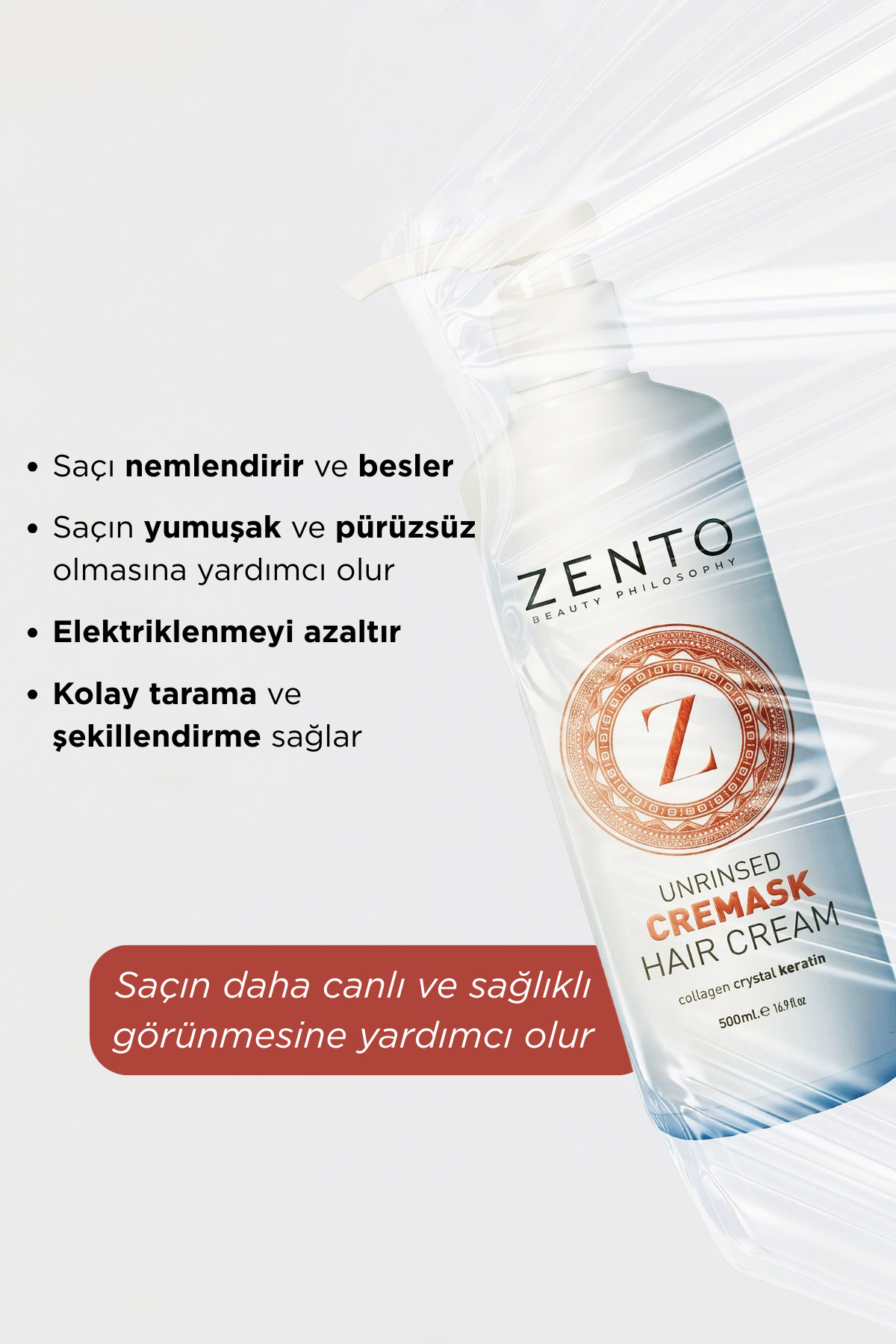 Haır Cream Cremask Durulanmayan Saç Bakım Kremi 500 ml — zento0010 — تصویر 3 از 8