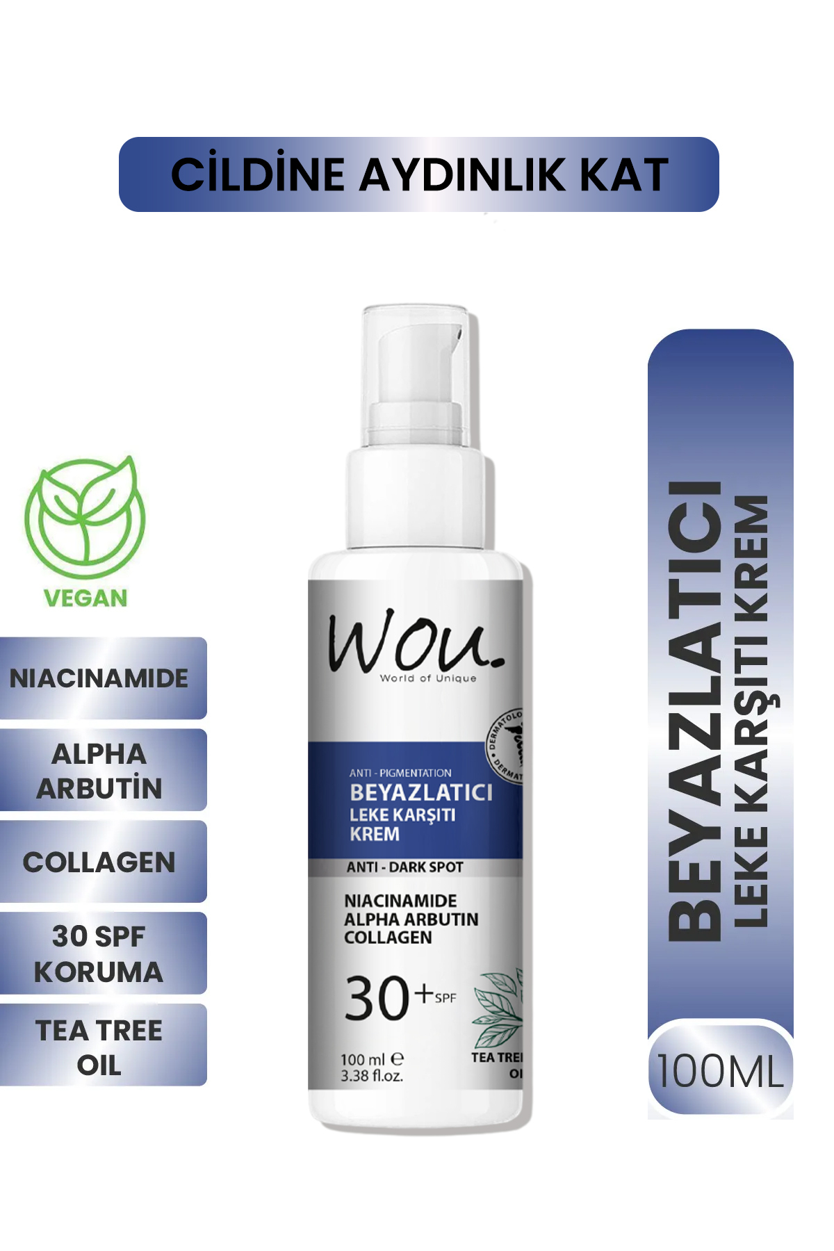 WOU World of Unique Wou Leke Karşıtı Beyazlatıcı Krem SPF30+ 100 ml — TYCW1677SN168746587001912