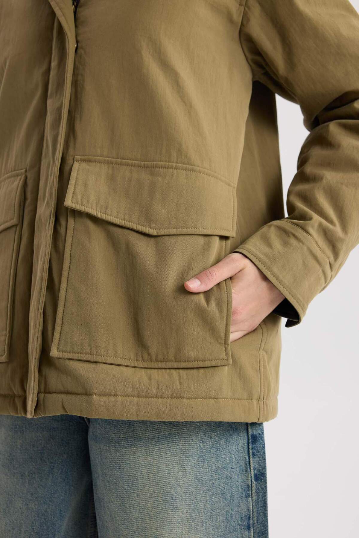 Defacto  Polo Yaka Mont Fermuar Çıtçıtlı Cepli Mevsimlik Pamuklu D6745AX24AU - Görsel 5