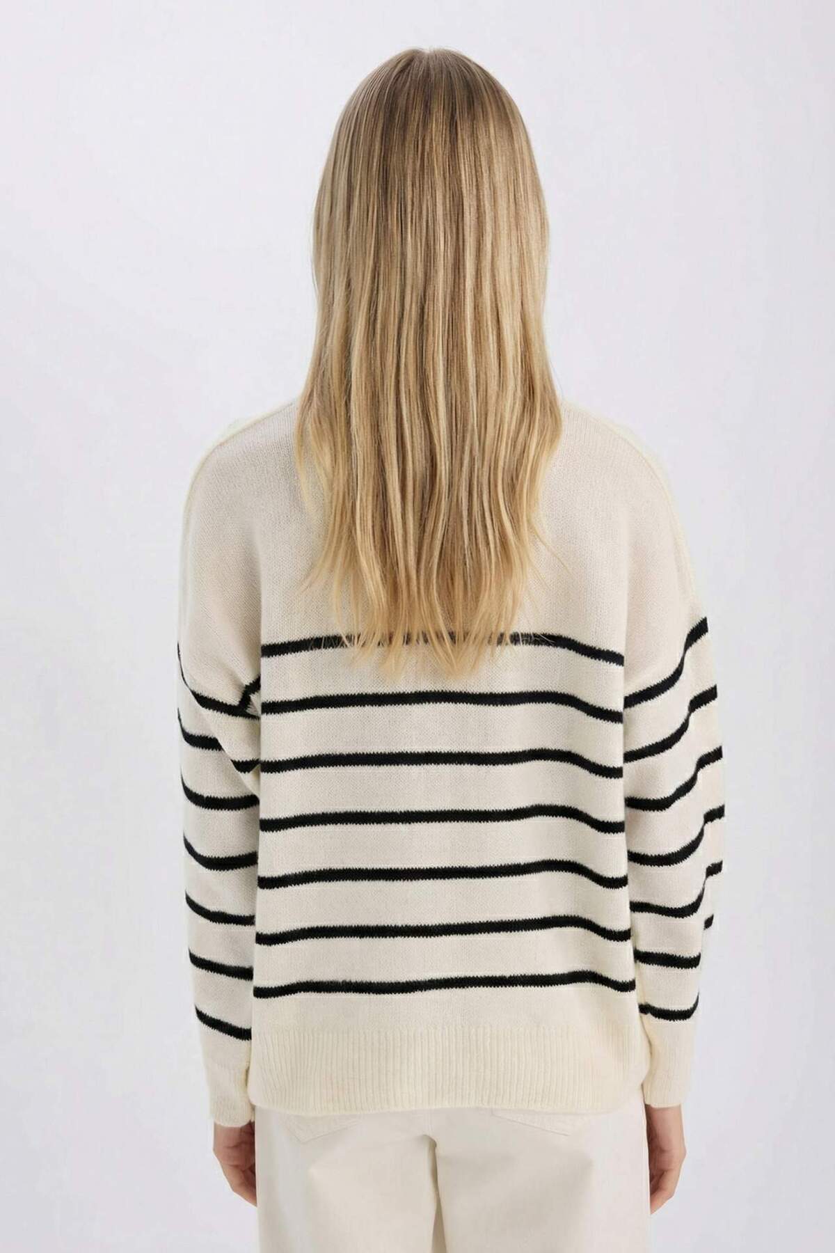 Defacto  Oversize Geniş Kalıp Düğmeli Yaka Triko Kazak D4913AXNS - Görsel 6