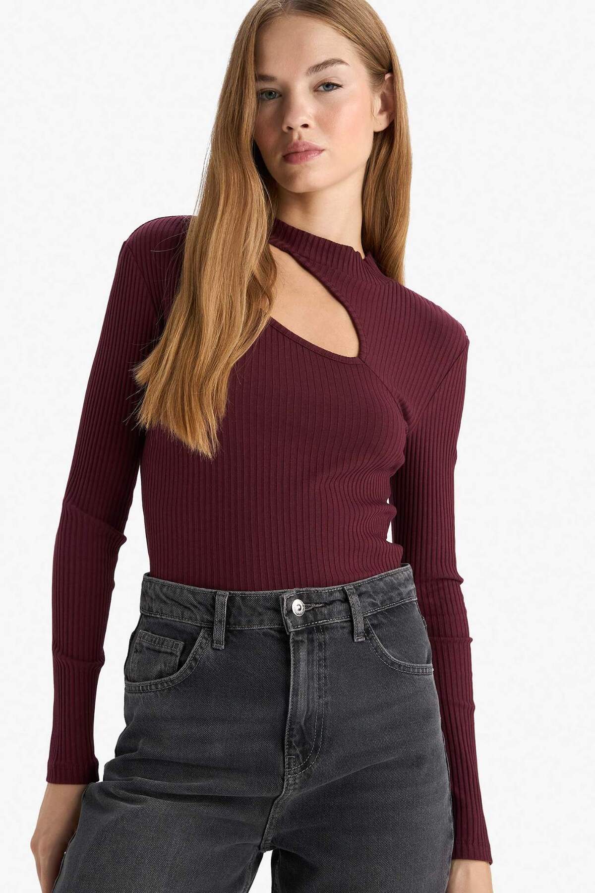 DeFacto Slim Fit Bisiklet Yaka Fitilli Kaşkorse Uzun Kollu Tişört C8473AX24AU görsel 3