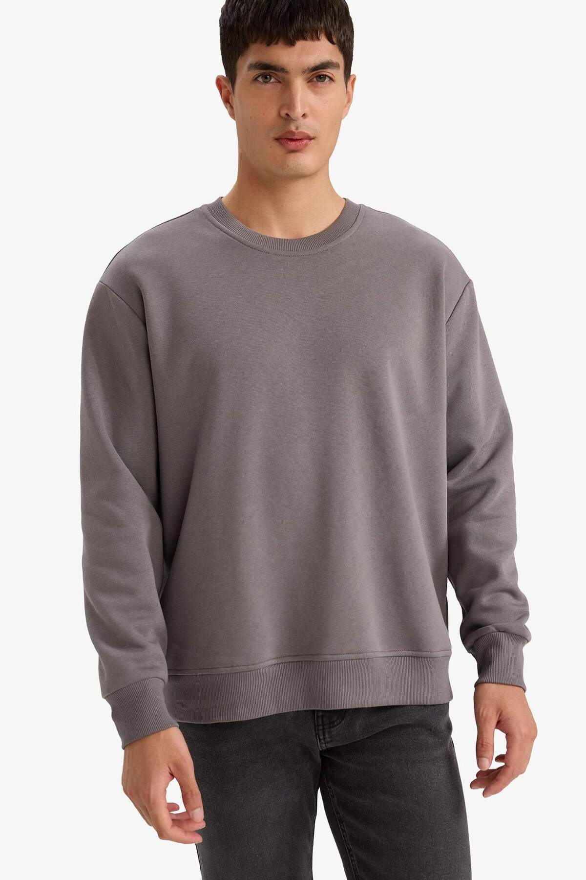 DeFacto Oversize Geniş Kalıp Bisiklet Yaka Kalın Basic Düz Sweatshirt T5139AZ24AU görsel 3