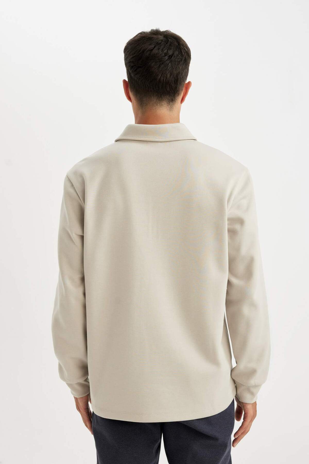 Regular Fit Polo Yaka Yarım Fermuarlı Basic Düz Sweatshirt D2279AX24AU — خاکستری — تصویر 7 از 7