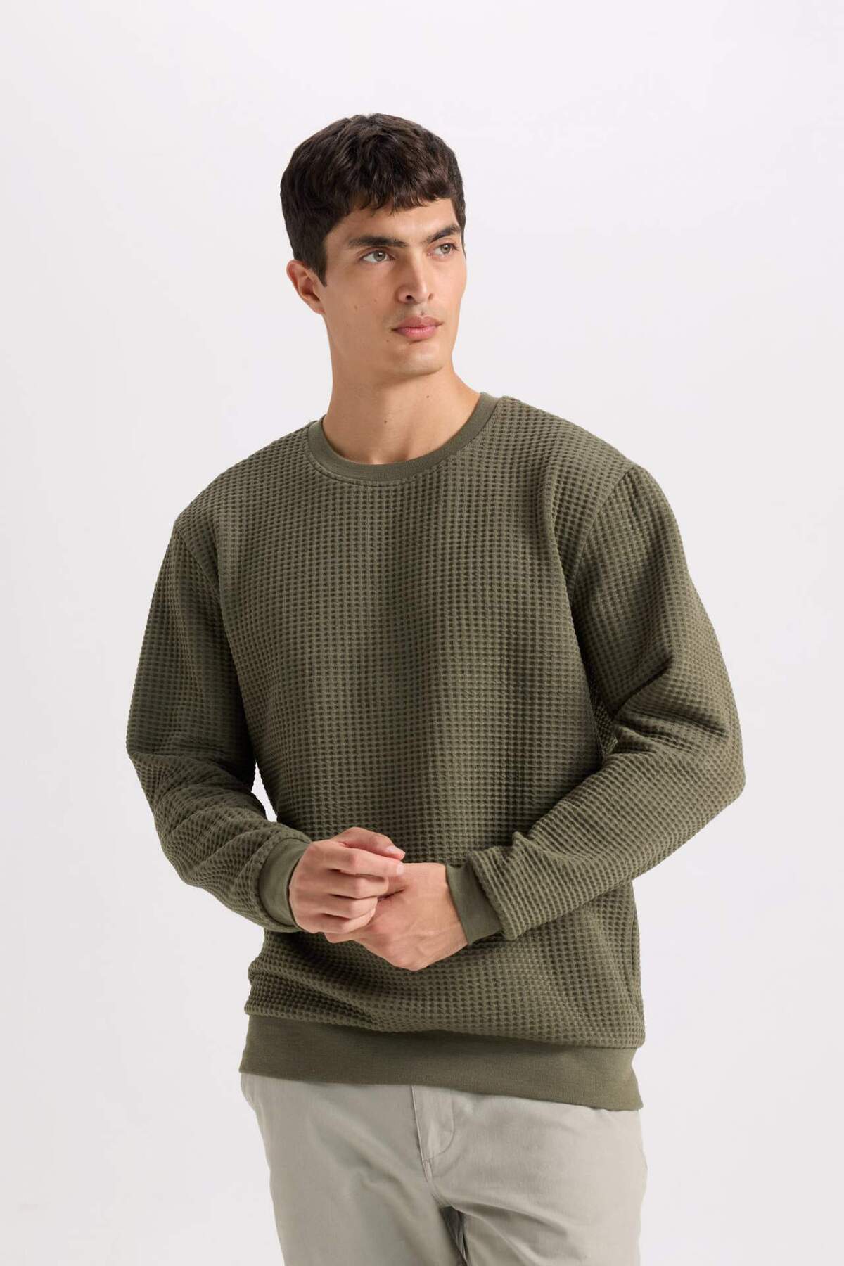 سویشرت Regular Fit Crew Neck Jacquard D5392AX24AU — خاکی — تصویر 4 از 6