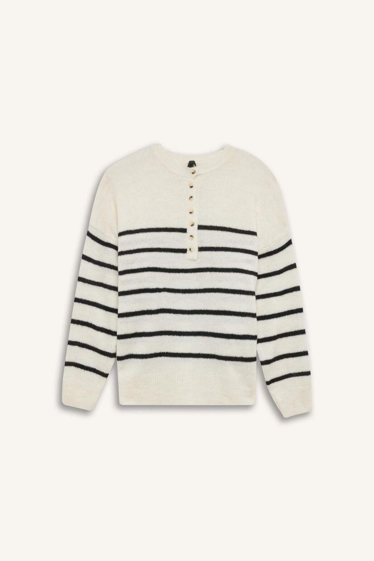 Defacto  Oversize Geniş Kalıp Düğmeli Yaka Triko Kazak D4913AXNS - Görsel 7