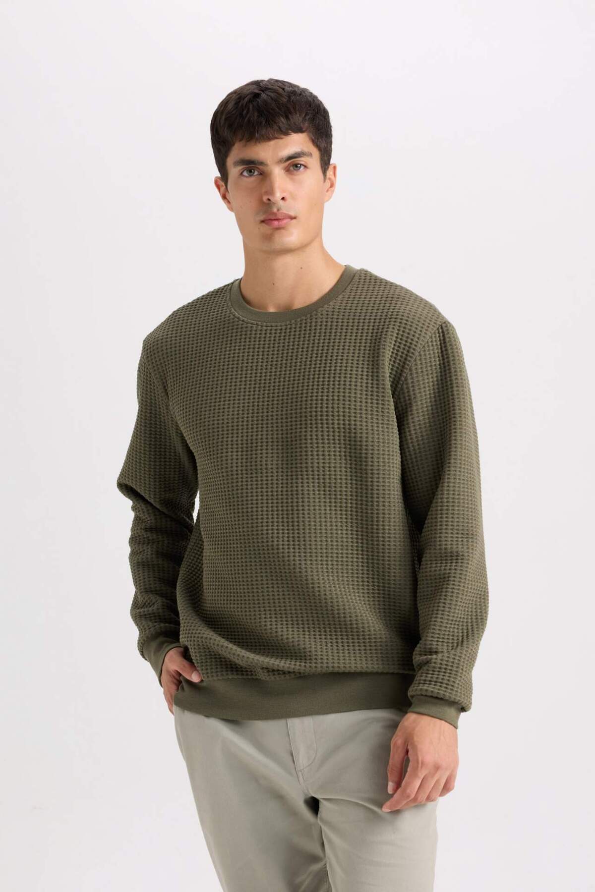 سویشرت Regular Fit Crew Neck Jacquard D5392AX24AU — خاکی — تصویر 3 از 6