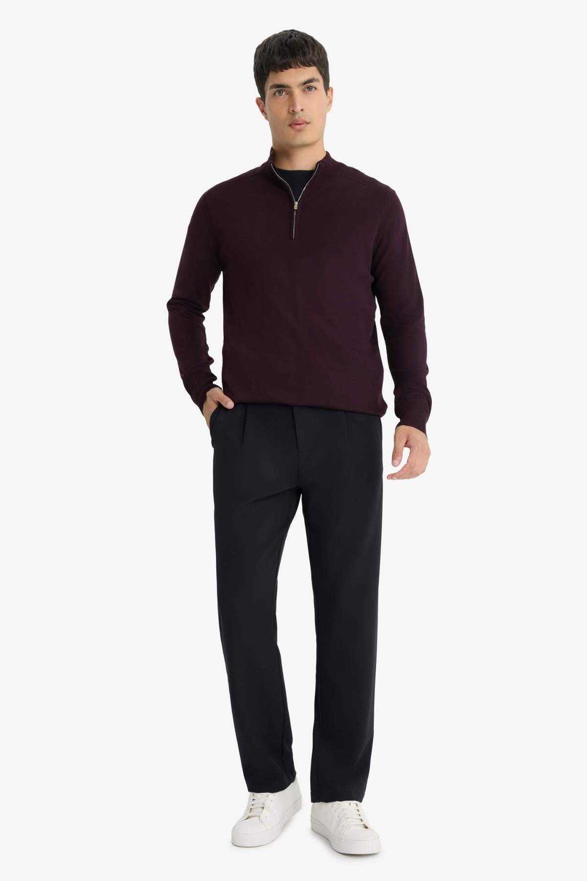 Defacto  Mavi Standart Fit Normal Kesim Yarım Balıkçı Yarım Fermuarlı Triko Kazak D0624AX24AU - Görsel 2