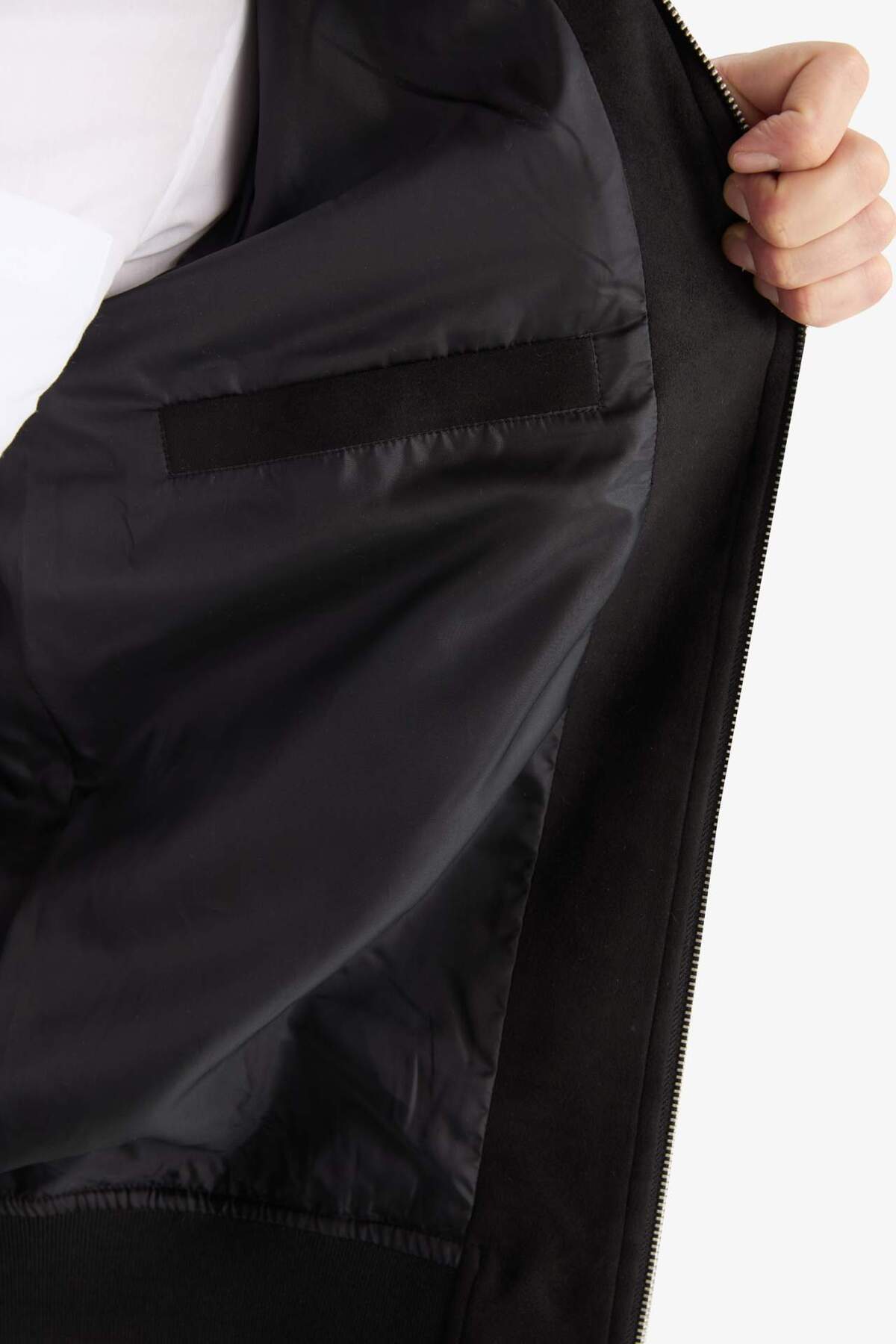 Defacto  Slim Fit Dar Kesim Dik Yaka Astarlı Fermuarlı Cepli Süet Mevsimlik Baharlık Mont D1524AX24WN - Görsel 8