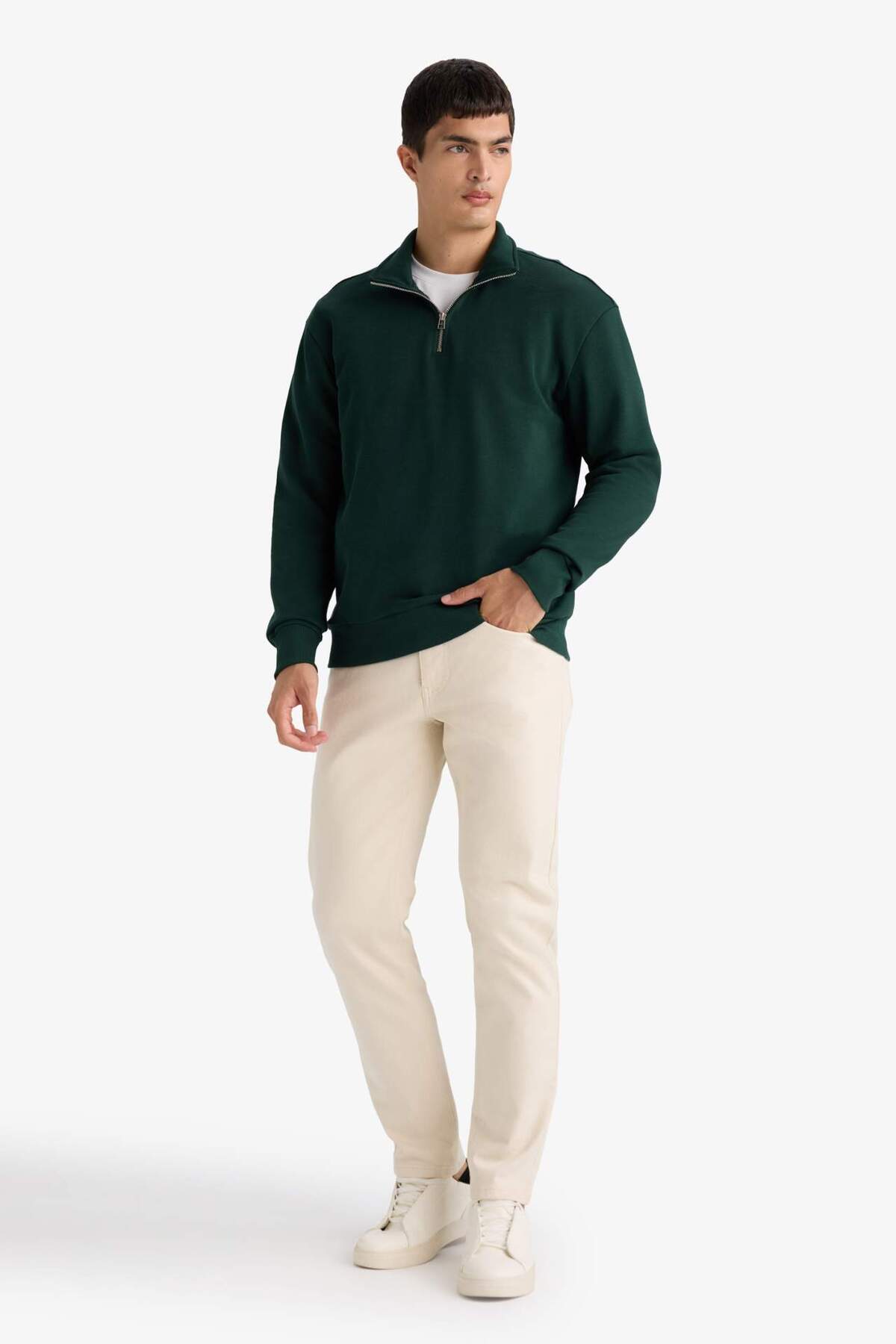 Defacto  Comfort Regular Fit Rahat Kalıp Fermuarlı Dik Yaka Basic Düz Sweatshirt X7405AZ24AU - Görsel 2