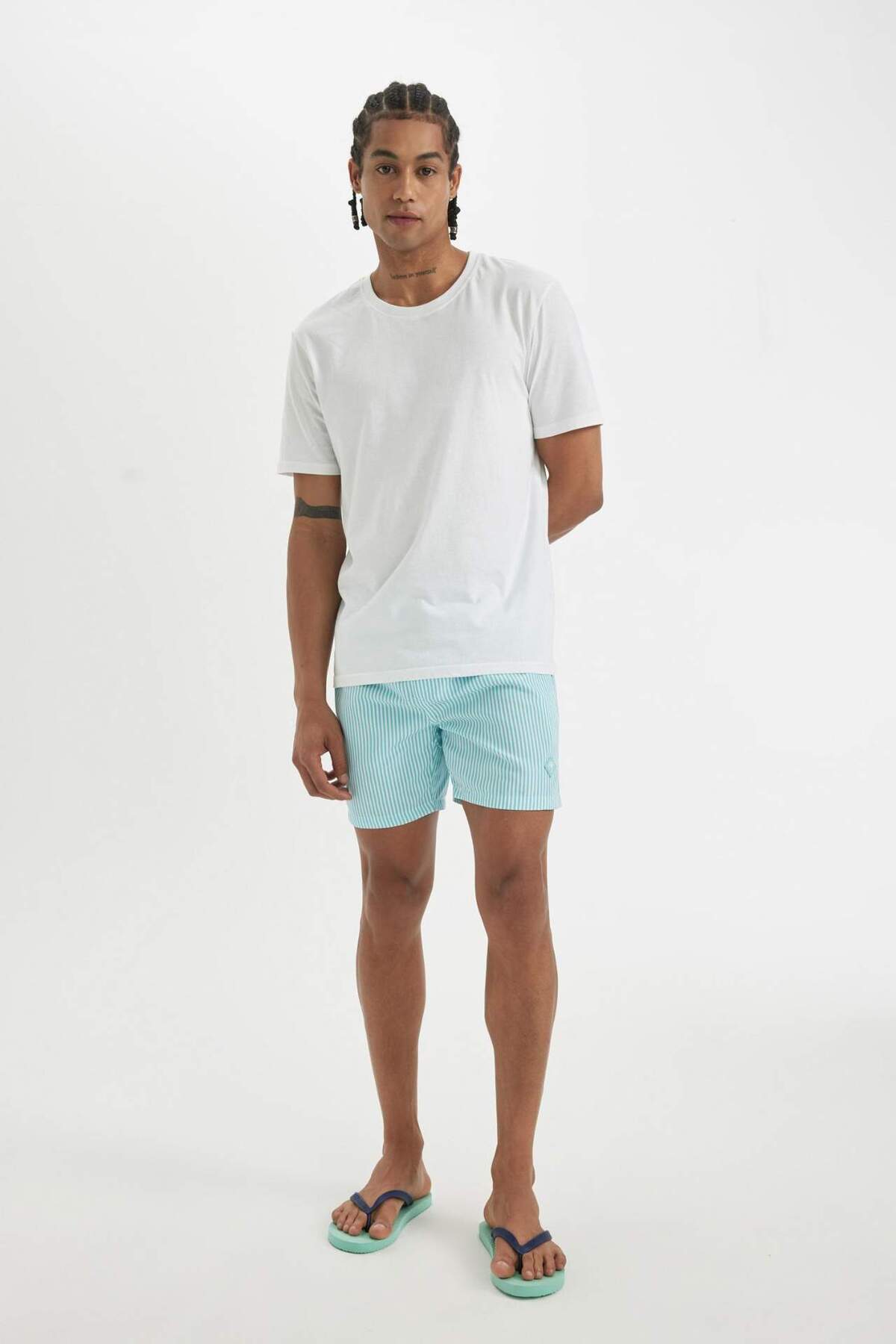 Defacto Striped Mesh Lined Short Length Sea Shorts U0024Az24Hs