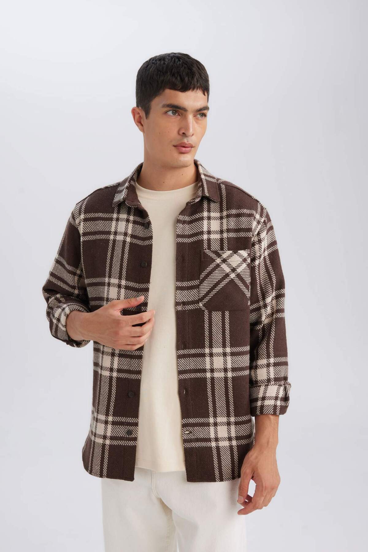 DeFacto Regular Fit Kareli Oduncu Flanel Uzun Kollu Gömlek D4132AX24WN görsel 4