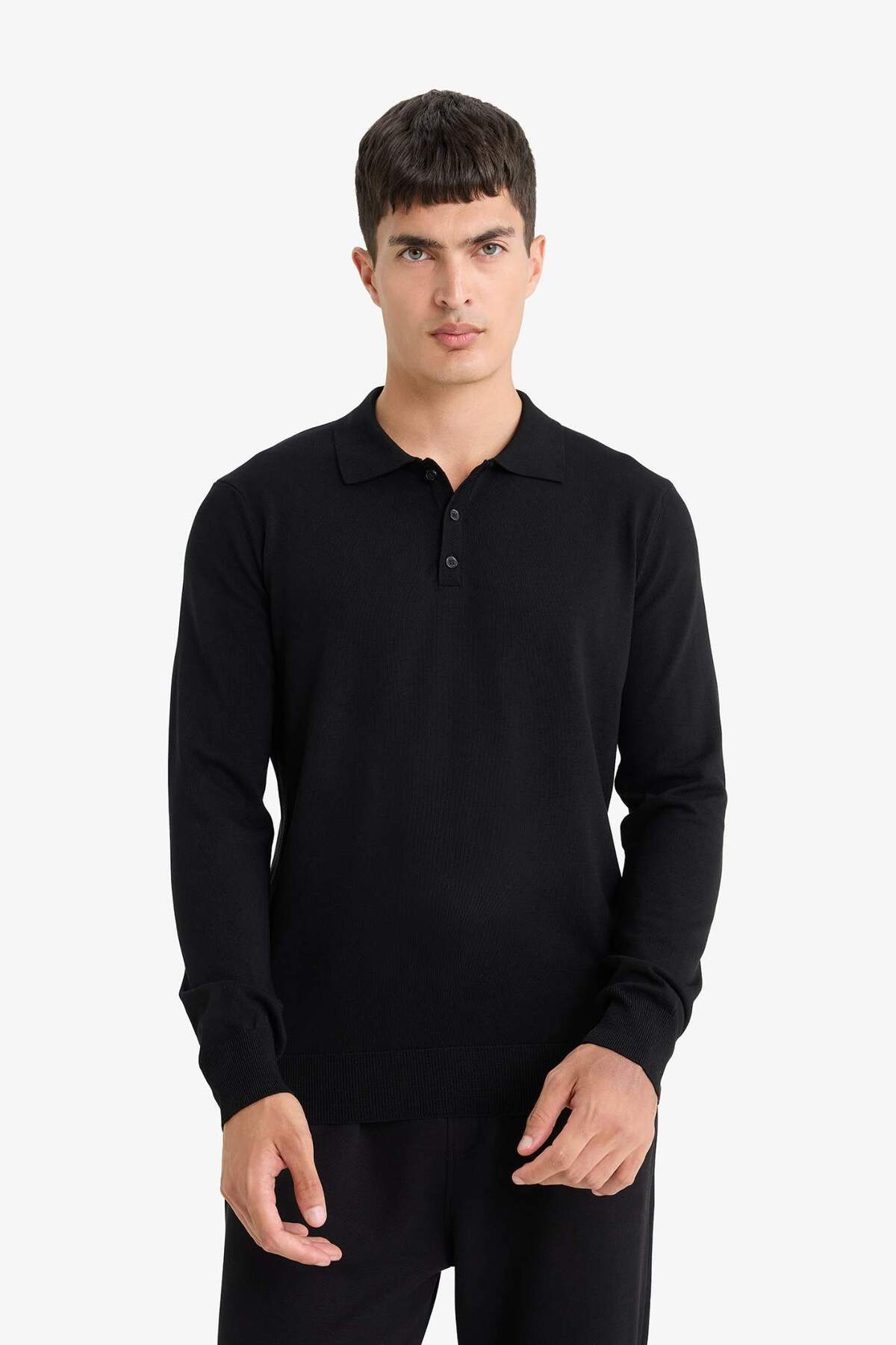 DeFacto Standart Fit Polo Yaka Premium Düğmeli Triko Kazak D0454AX24AU görsel 3