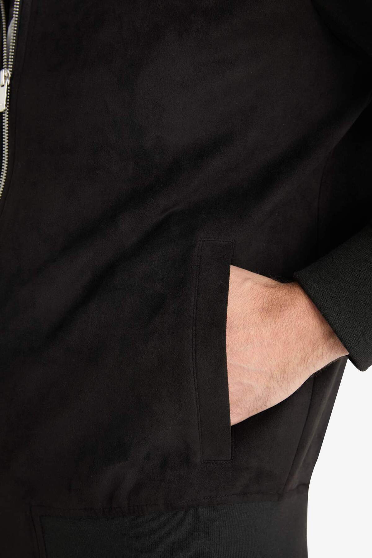 Defacto  Slim Fit Dar Kesim Dik Yaka Astarlı Fermuarlı Cepli Süet Mevsimlik Baharlık Mont D1524AX24WN - Görsel 7