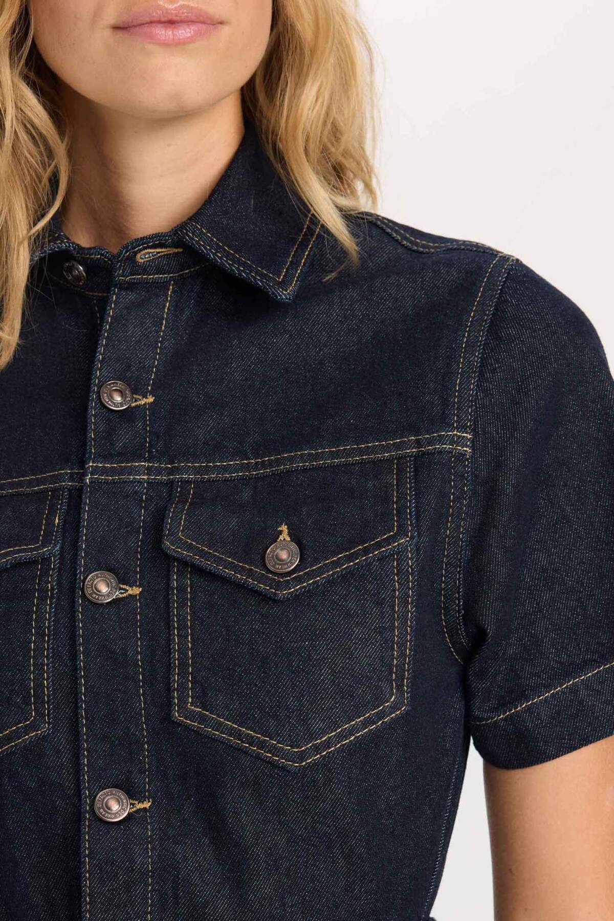 Defacto  Fashion Fit Gömlek Yaka Cepli Kısa Kollu Midi Jean Elbise D5809AX24WN - Görsel 8