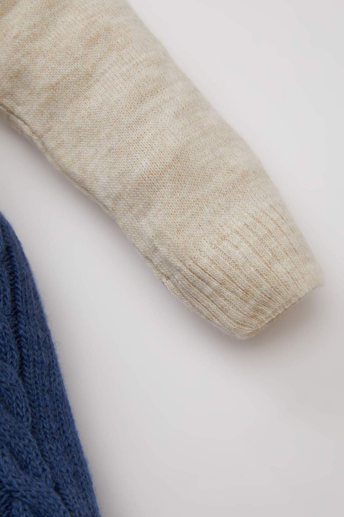 Defacto 2'li Nakış Triko Kazak Askılı Örgü Desenli Salopet Mavi Erkek Bebek Alt-Üst Takım C9592A5/BE fotoğrafı 6 (önizleme)