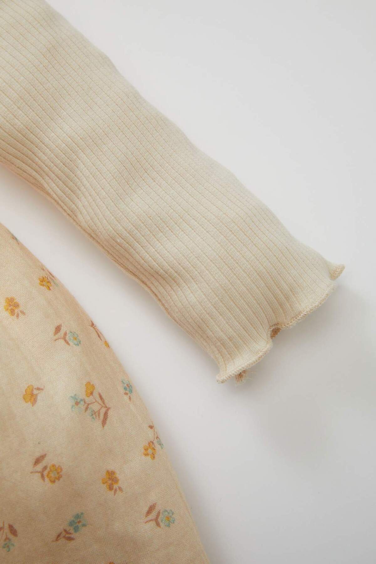 Defacto Bisiklet Yaka Uzun Kollu Fitilli Eteği Çiçek Desenli Kaşkorse Elbise Kız Bebek D3070A524AU fotoğrafı 3 (önizleme)