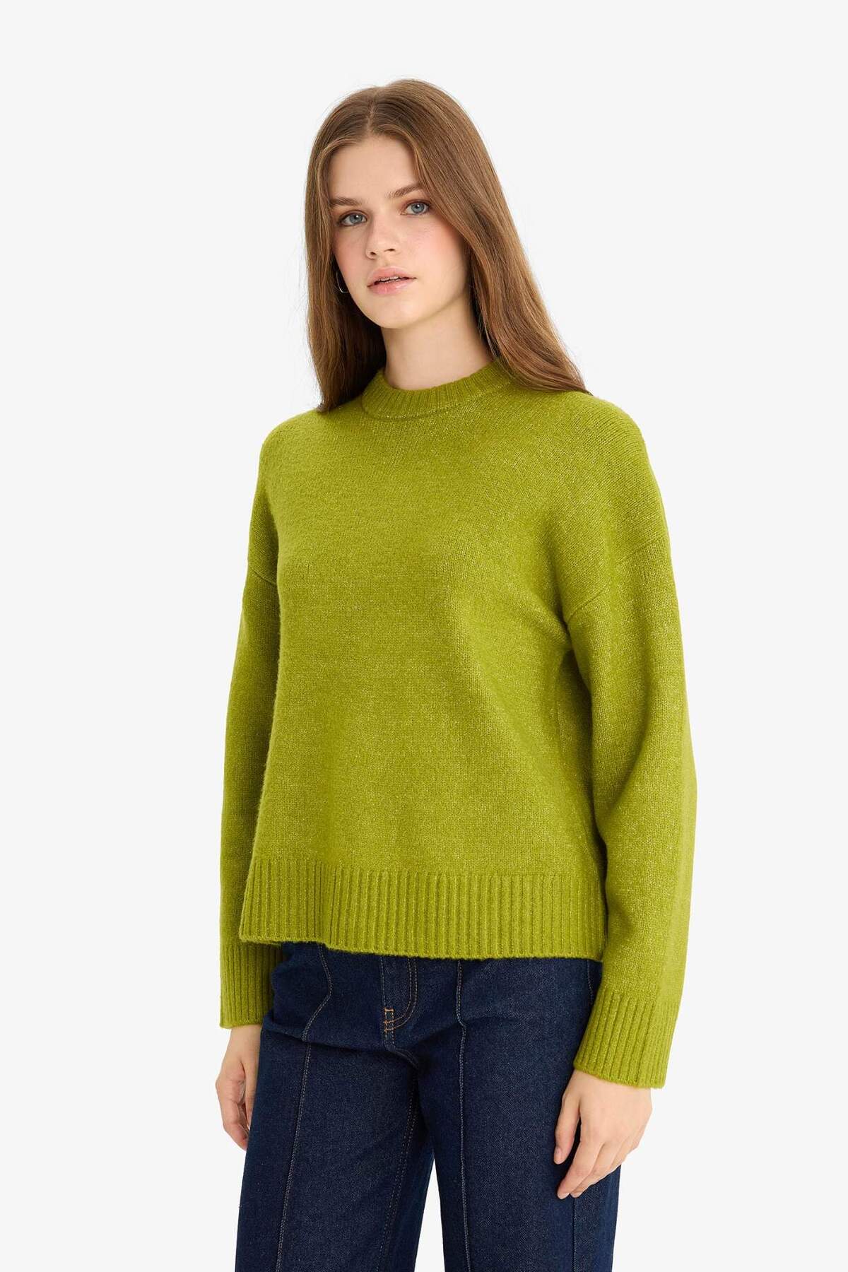 Defacto  Oversize Geniş Kalıp Bisiklet Yaka Triko Kazak R6044AZ24WN - Görsel 4