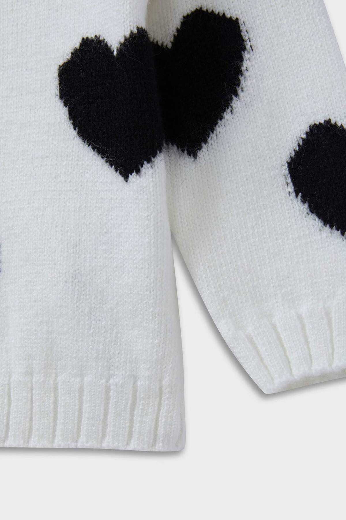 Defacto Bisiklet Yaka Kalp Desenli Triko Kazak Kız Bebek C8095A524AU fotoğrafı 3 (önizleme)