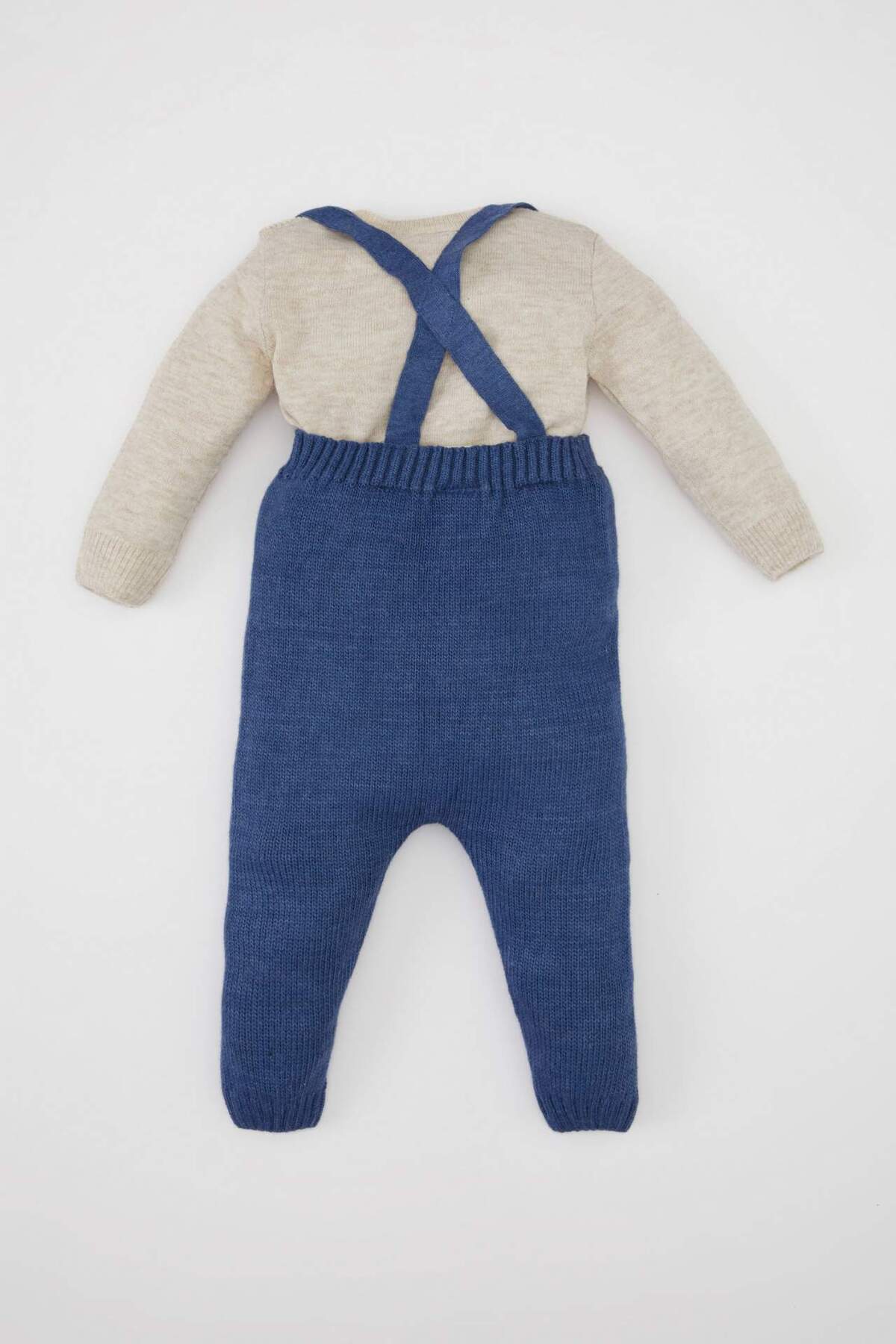 Defacto 2'li Nakış Triko Kazak Askılı Örgü Desenli Salopet Mavi Erkek Bebek Alt-Üst Takım C9592A5/BE fotoğrafı 7 (önizleme)