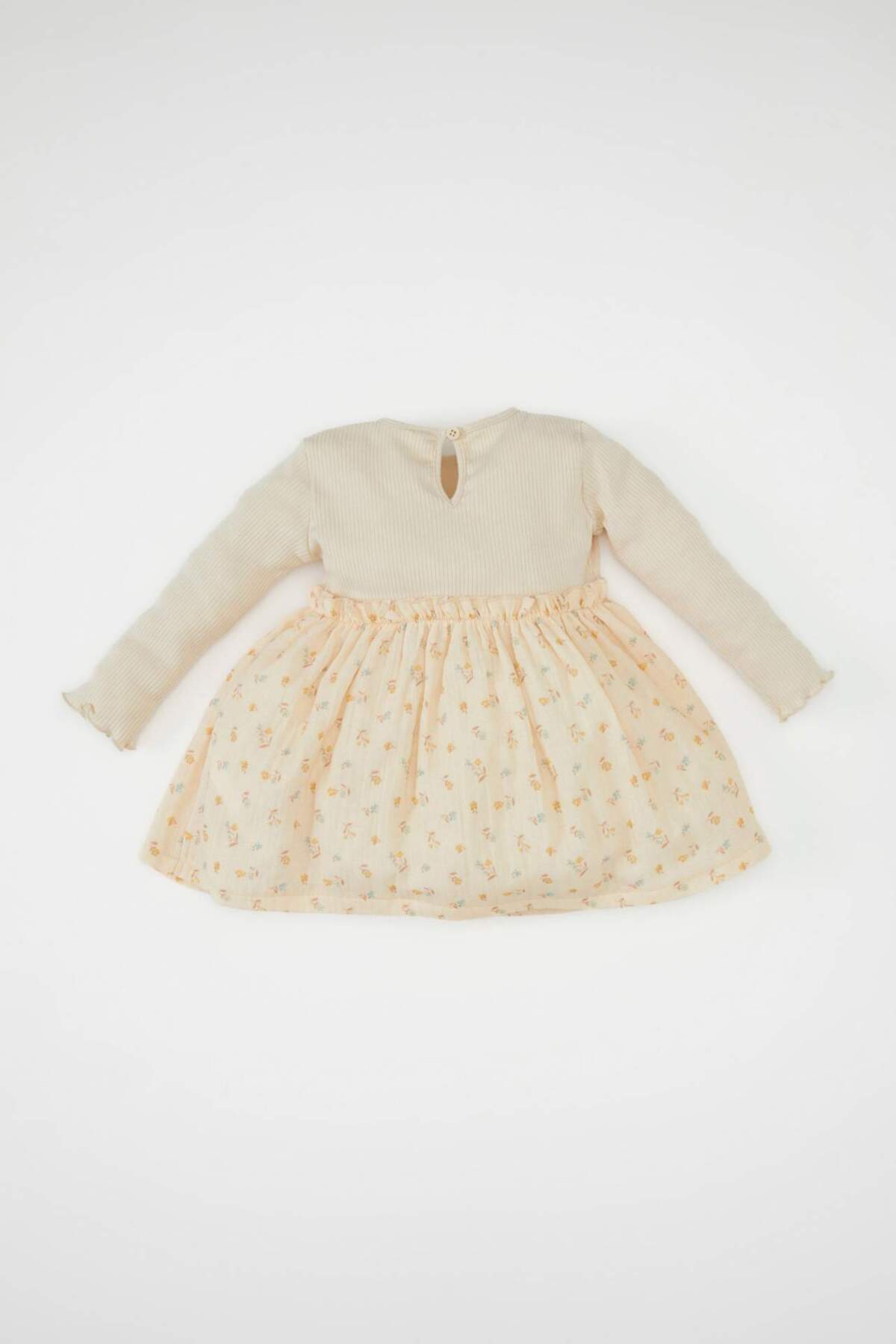 Defacto Bisiklet Yaka Uzun Kollu Fitilli Eteği Çiçek Desenli Kaşkorse Elbise Kız Bebek D3070A524AU fotoğrafı 5 (önizleme)